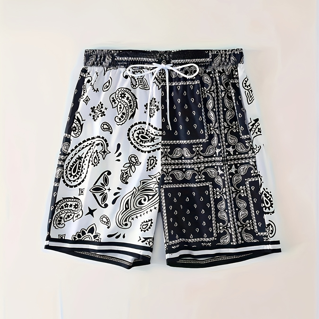 

Paisley Pattern Active Shorts, Men's Casual Stretch Waist Drawstring Shorts For Beach Resort