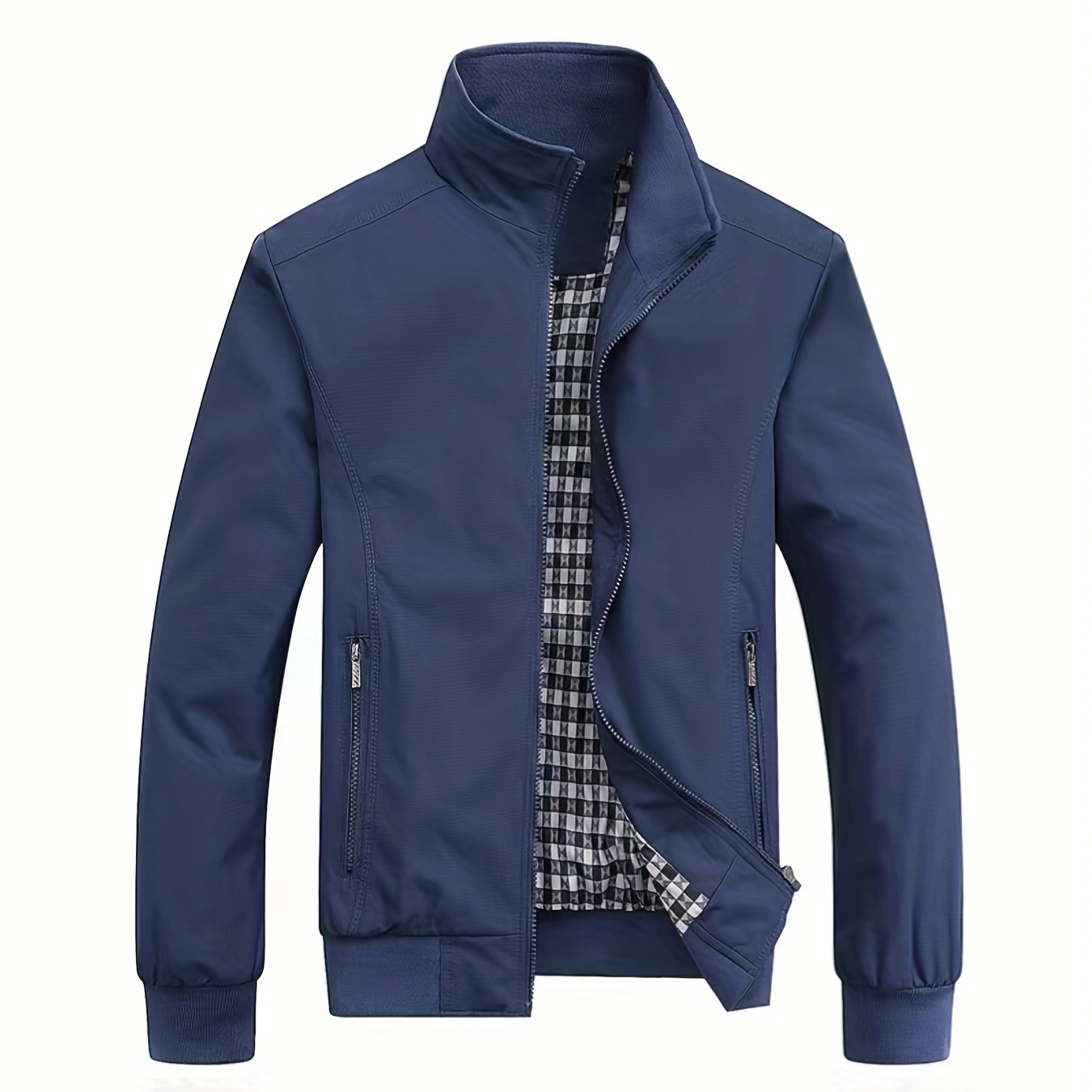 

Men's Casual Jacket - Sleek Navy Blue, Polyester, Zip-up With Pockets, Machine Washable, Ideal For Fall/winter