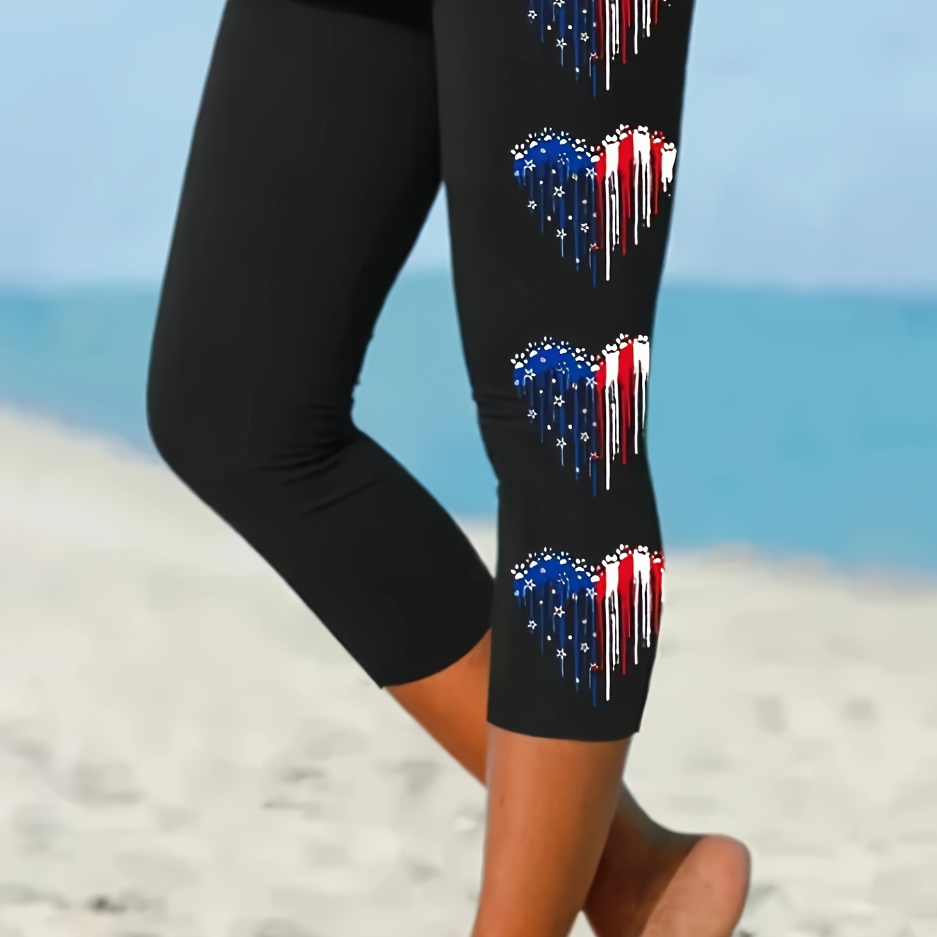 

Leggings Moulants À Imprimé Cœur Grande Taille, Leggings Capri Extensibles Décontractés Pour Tous Les Jours, Vêtements Grande Taille Pour Femmes