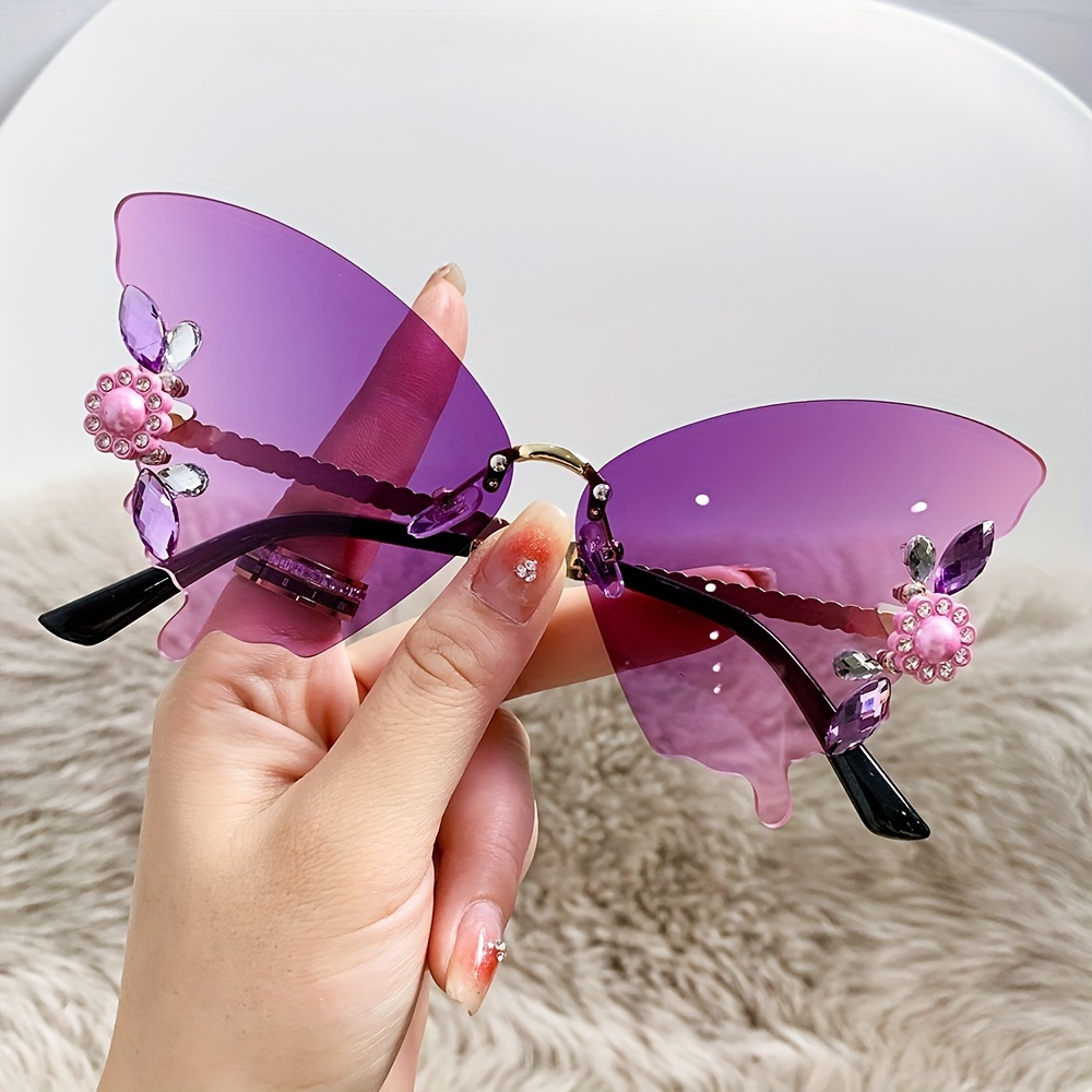 Rhinestone Butterfly Sunglasses Y2K Gradient Color Trendy Eyewear Women's Party Prom Accessories Glasses