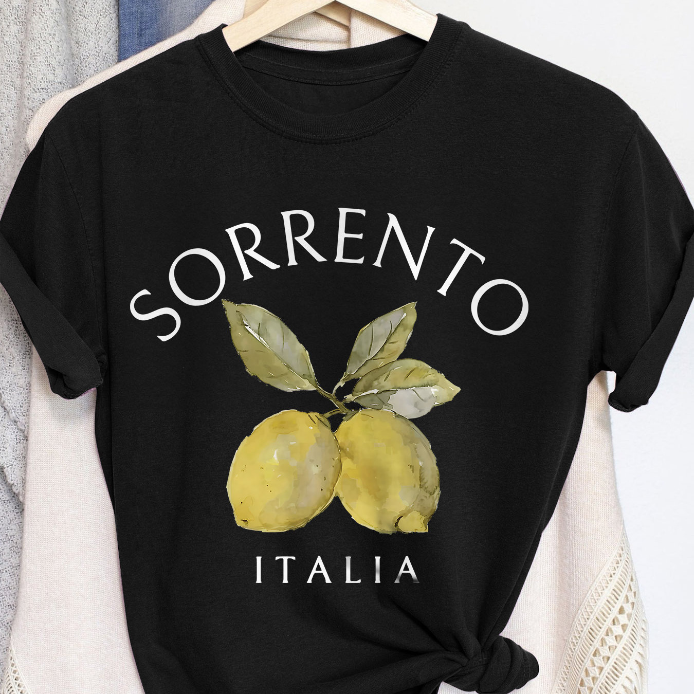 

Sorrento Lemon Print T-shirt, Short Sleeve Crew Neck Casual Top For Summer & Spring, Women's Clothing