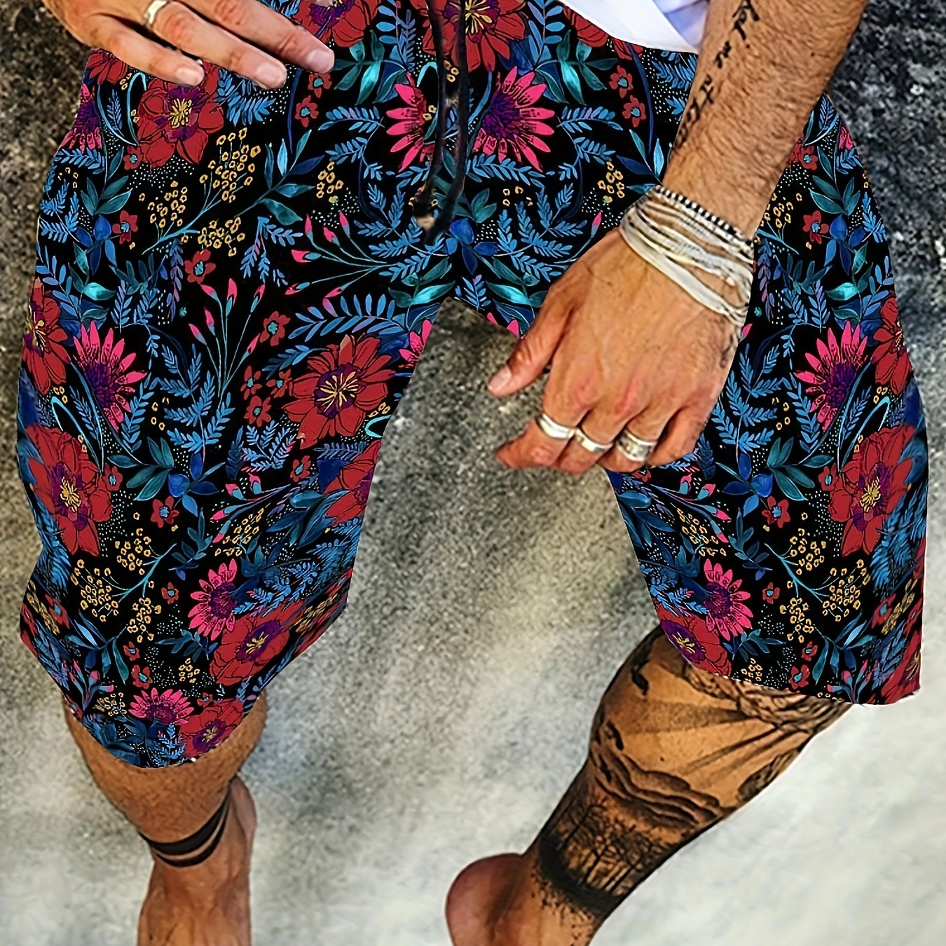 

Vintage Flowers Pattern Men's Summer Outdoor Casual Shorts For Resort Vacation