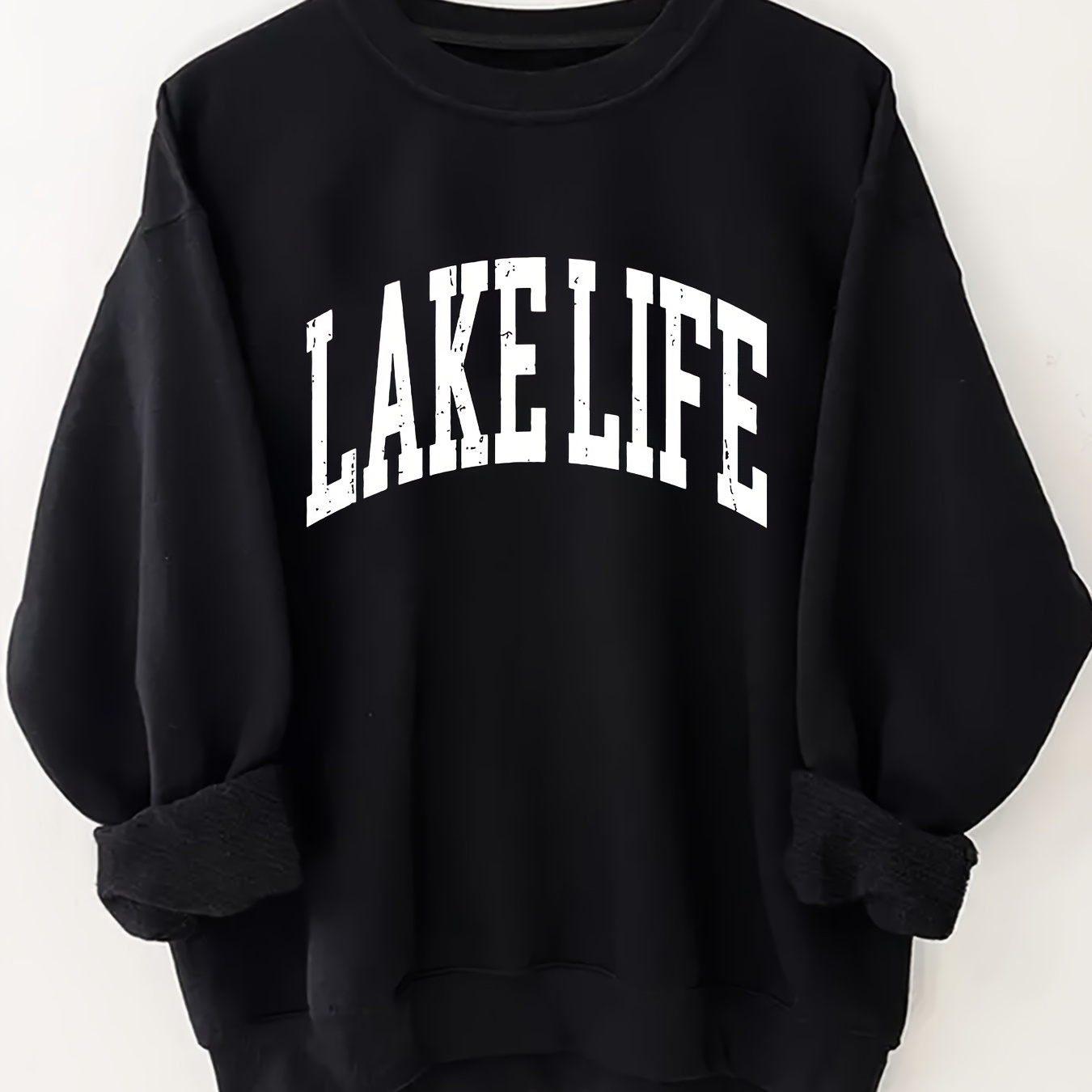 

Plus Size Lake Life Print Pullover Sweatshirt, Casual Long Sleeve Crew Neck Sweatshirt For Fall & Spring, Women's Plus Size Clothing