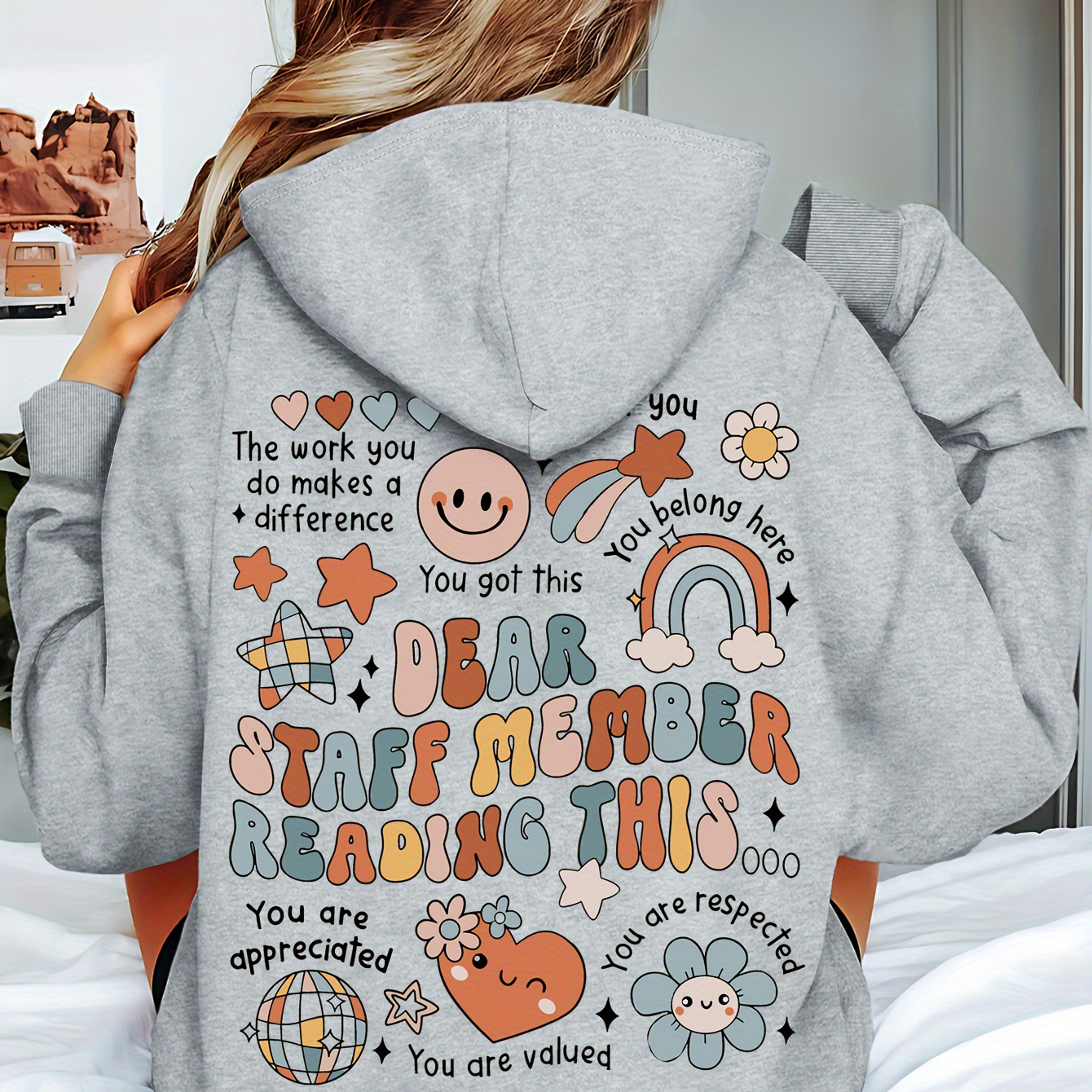 

Women's Casual Hoodie With Positive Affirmations Print, 100% Polyester Knit Fabric, Long Sleeve Pullover Sweatshirt With Hood, Season-neutral Alphabet Patterned Fashion Hoodie