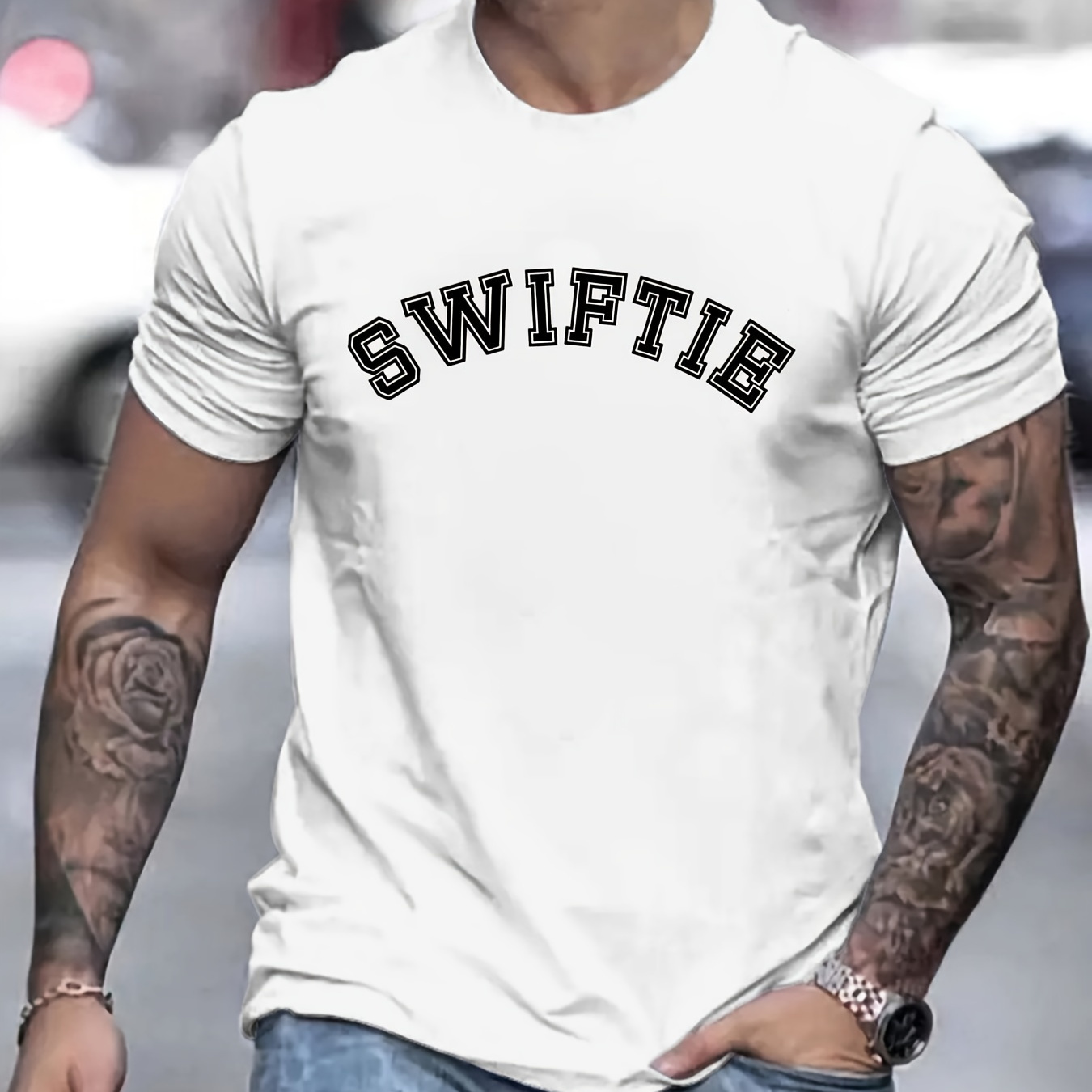 

Swiftie Print, Men's Novel Graphic Design T-shirt, Casual Comfy Tees For Summer, Men's Clothing Tops For Daily Activities