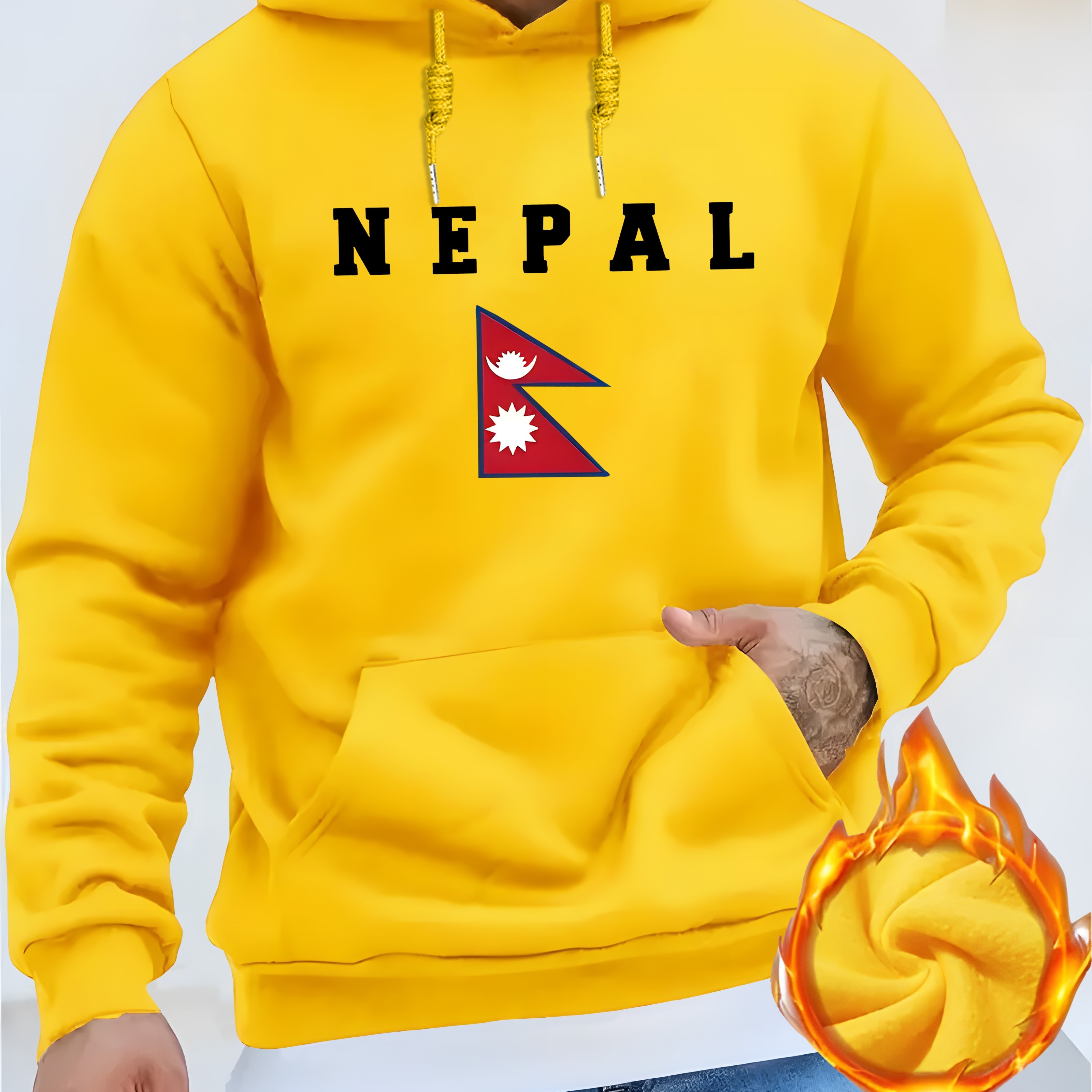 

Nepal Flag Print Men's Hoodie Casual Comfortable Hooded Sweatshirt Fashion Long Sleeve Drawstring Pullover With Pocket Polyester Knit Fabric Slight Stretch Loose Fit