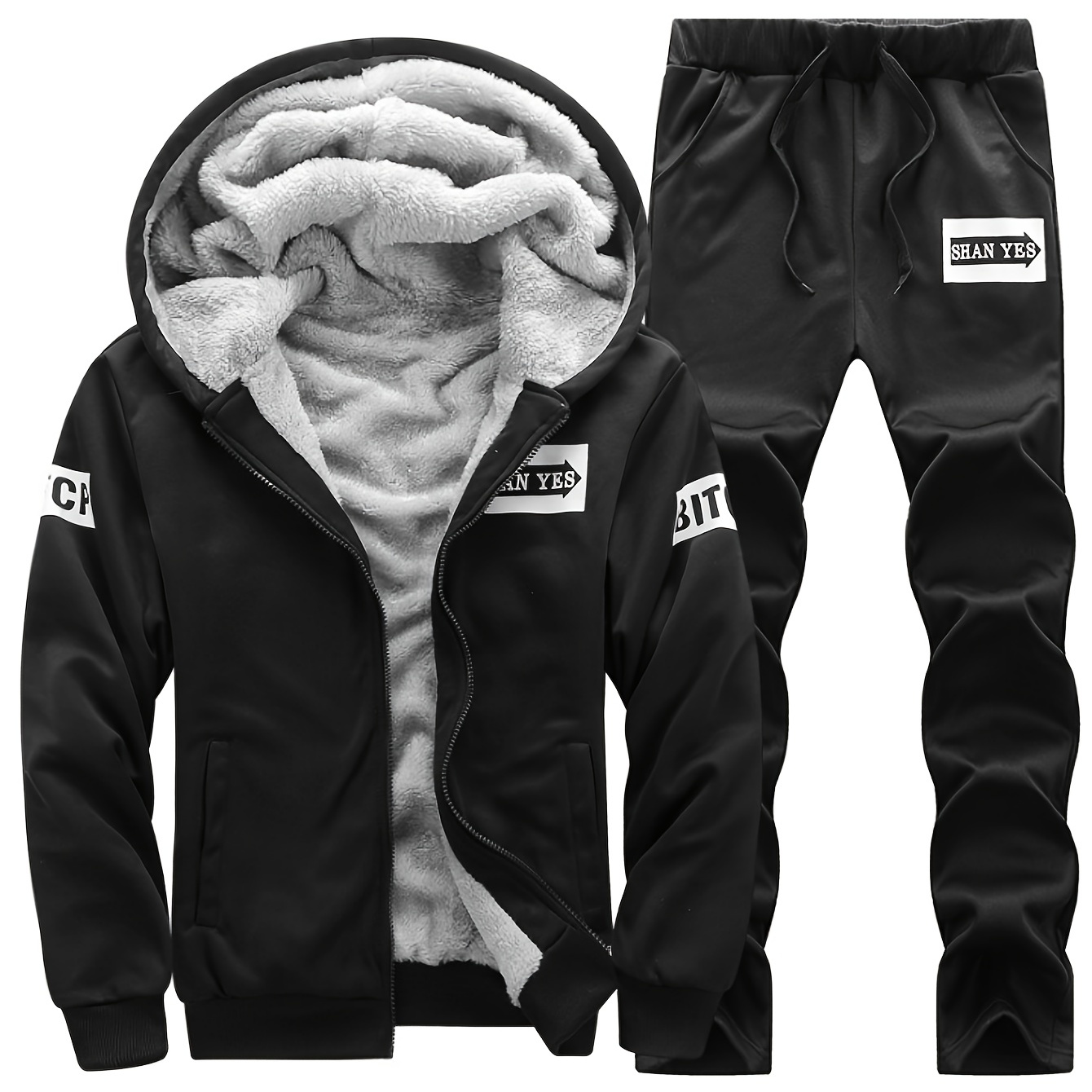 

2pcs Men's Letters Pattern Long Sleeve Hooded Jacket + Sweatpants Set, Casual Trendy Co-ord Set For Autumn And Winter, Outdoor Cloth