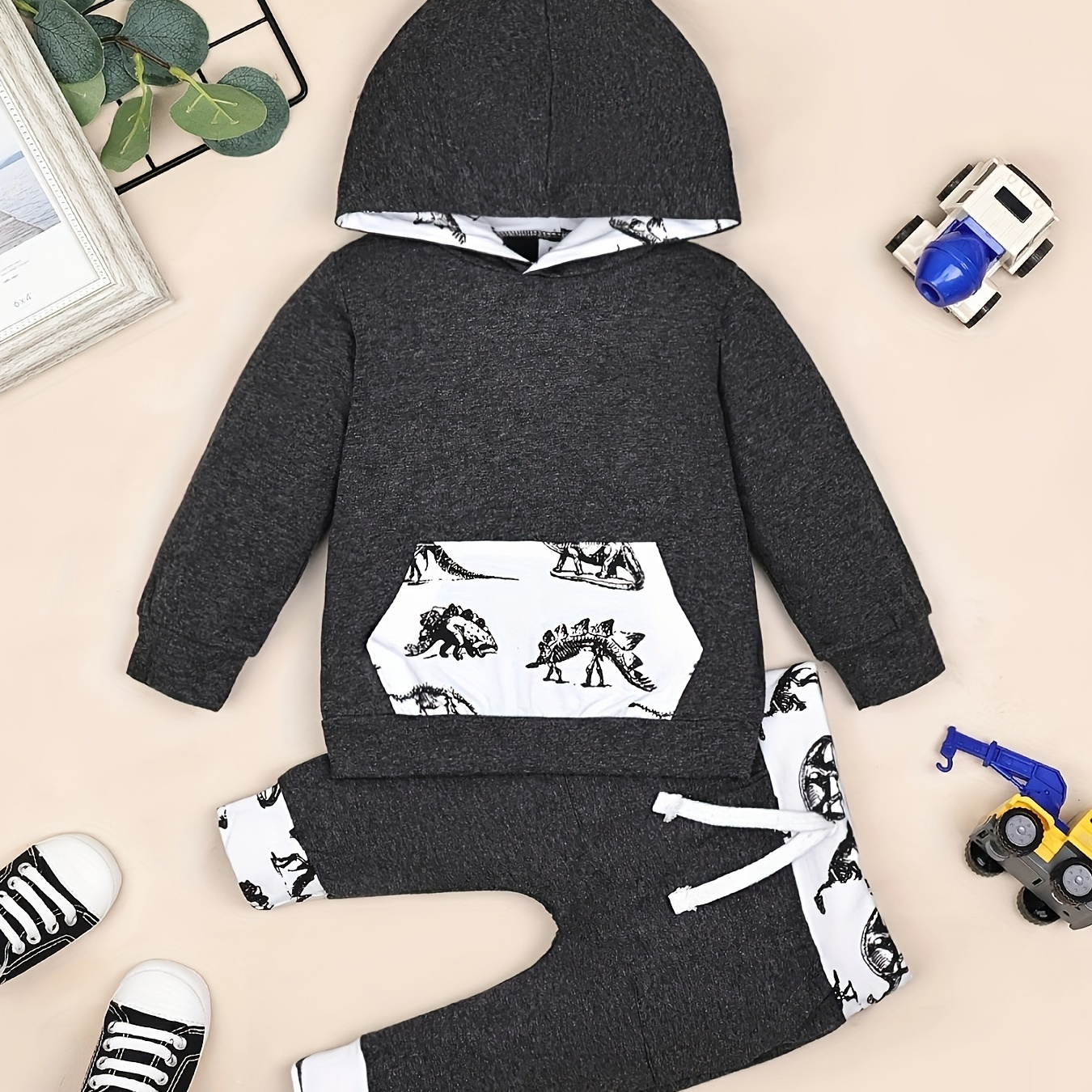 

Baby Boy Cotton Outfit - Long Sleeve Sweatshirt Hoodie Plaid Pants 2pcs Set For 3 Months - 3 Years Old Kids