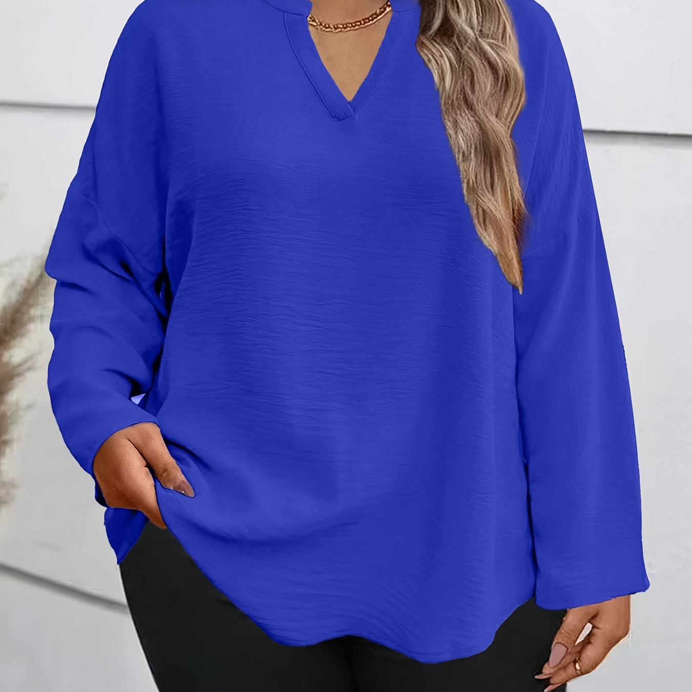 

Polyester V-neck Long Sleeve Solid Color Elegant Women's Tops