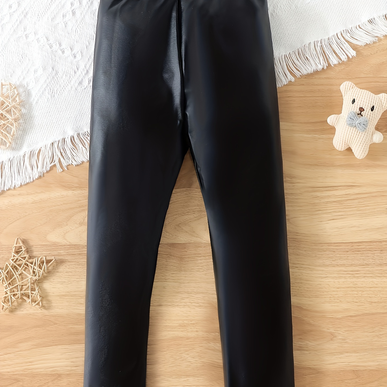 

Girls Stylish Pu Leather Elastic Basic Leggings Tight Fit Motorcycle Pants For Autumn And Winter