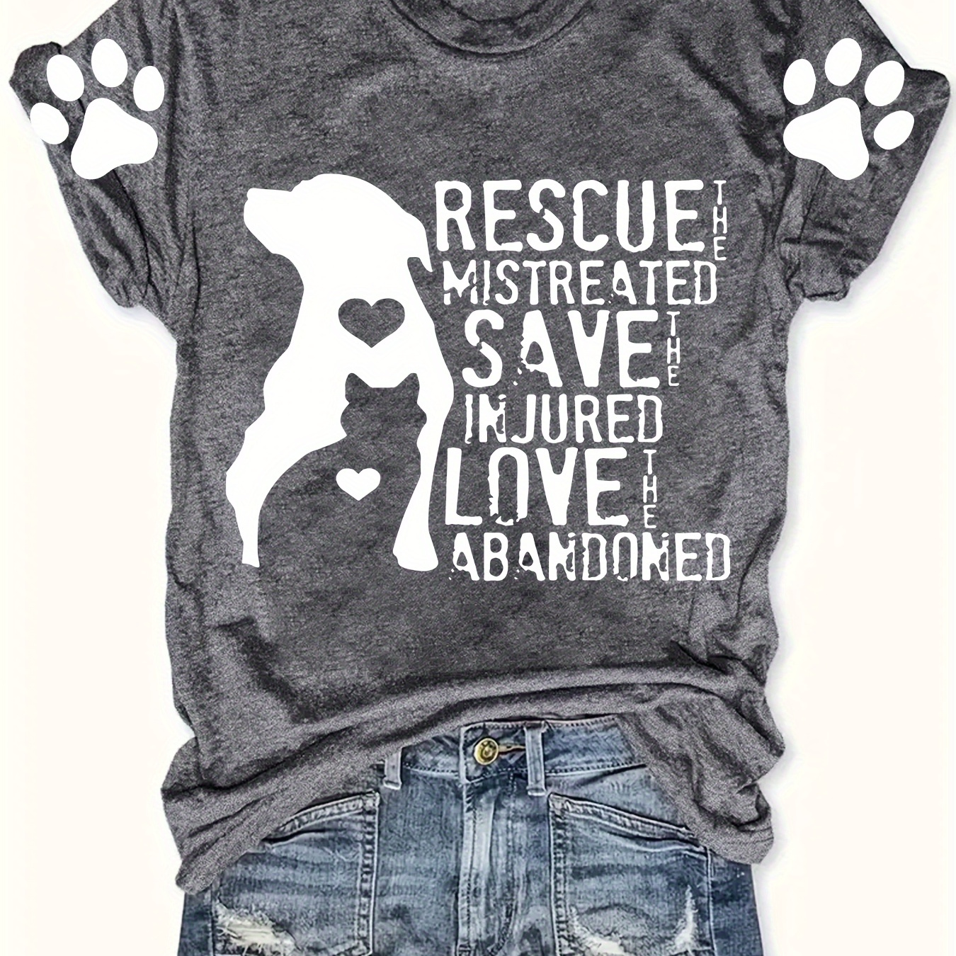 

Plus Size Cat & Dog Print T-shirt, Casual Crew Neck Short Sleeve T-shirt, Women's Plus Size clothing