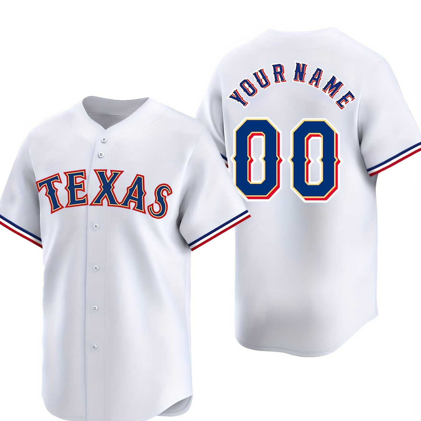 

Men's Personalized Custom Baseball Jersey Shirt, Your Diy Name Numbers & Texas Graphic Print Short Sleeve Button Up Shirt For Competition Party Training