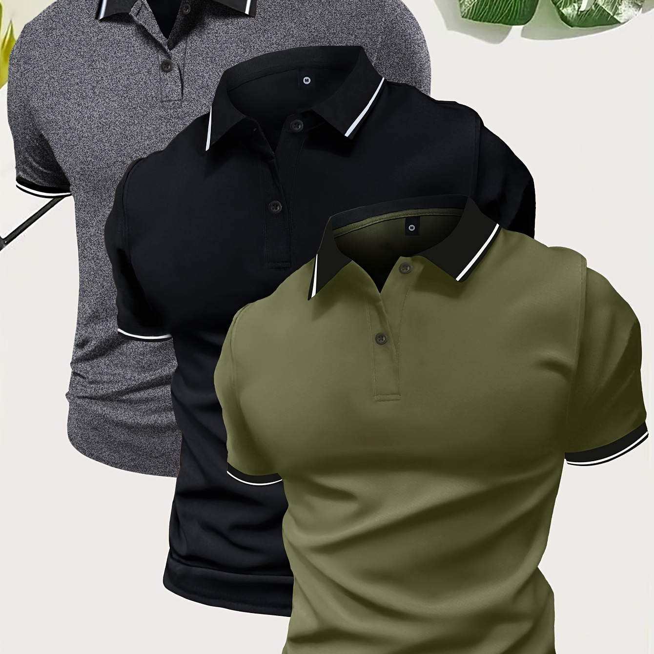 

3pcs Breathable Regular Fit Golf Shirt, Men's Casual V-neck T-shirt Short Sleeve For Summer, Men's Clothing