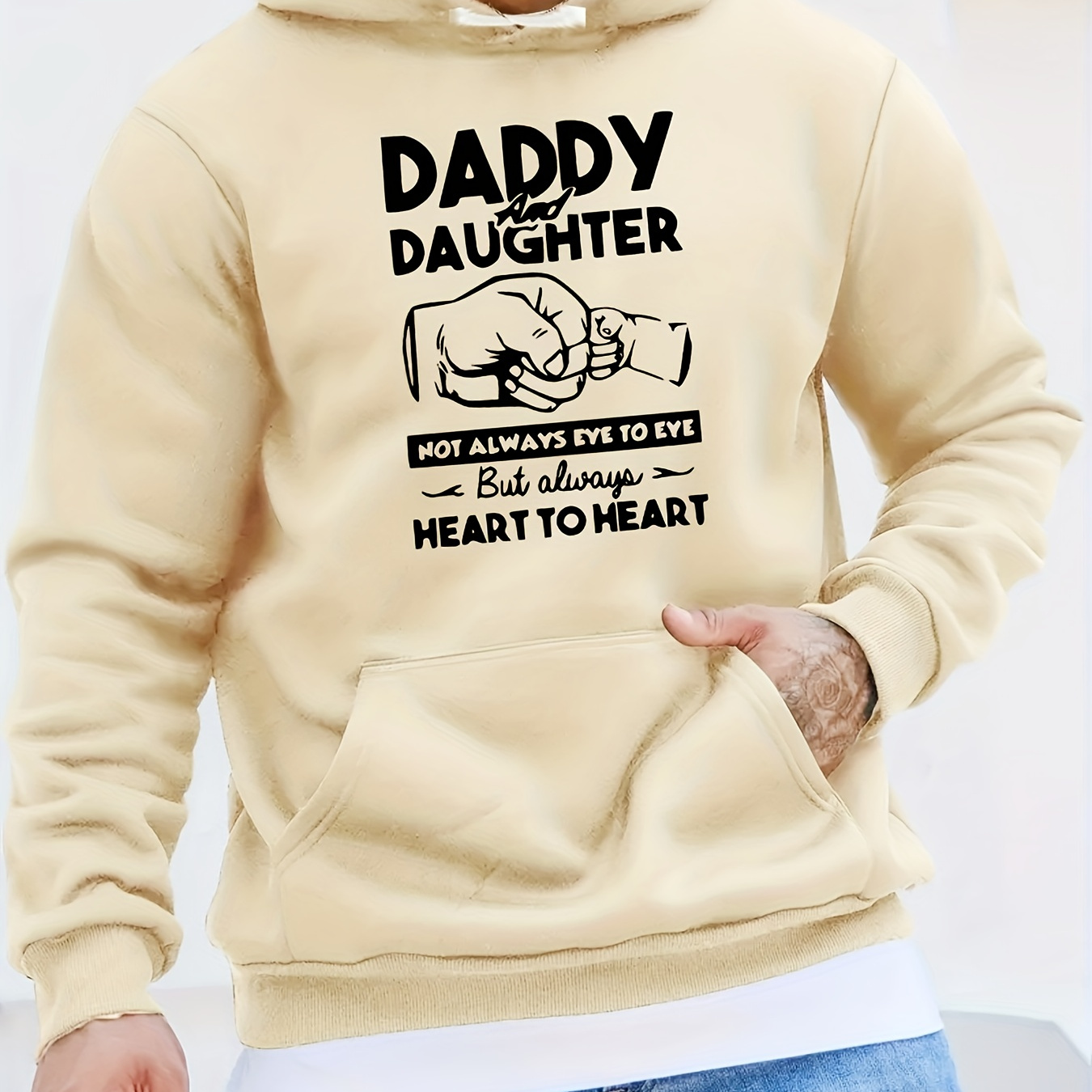 

Daddy And Daughter Print Hoodie With Kangaroo Pocket, Men's Casual Pullover Hooded Sweatshirt