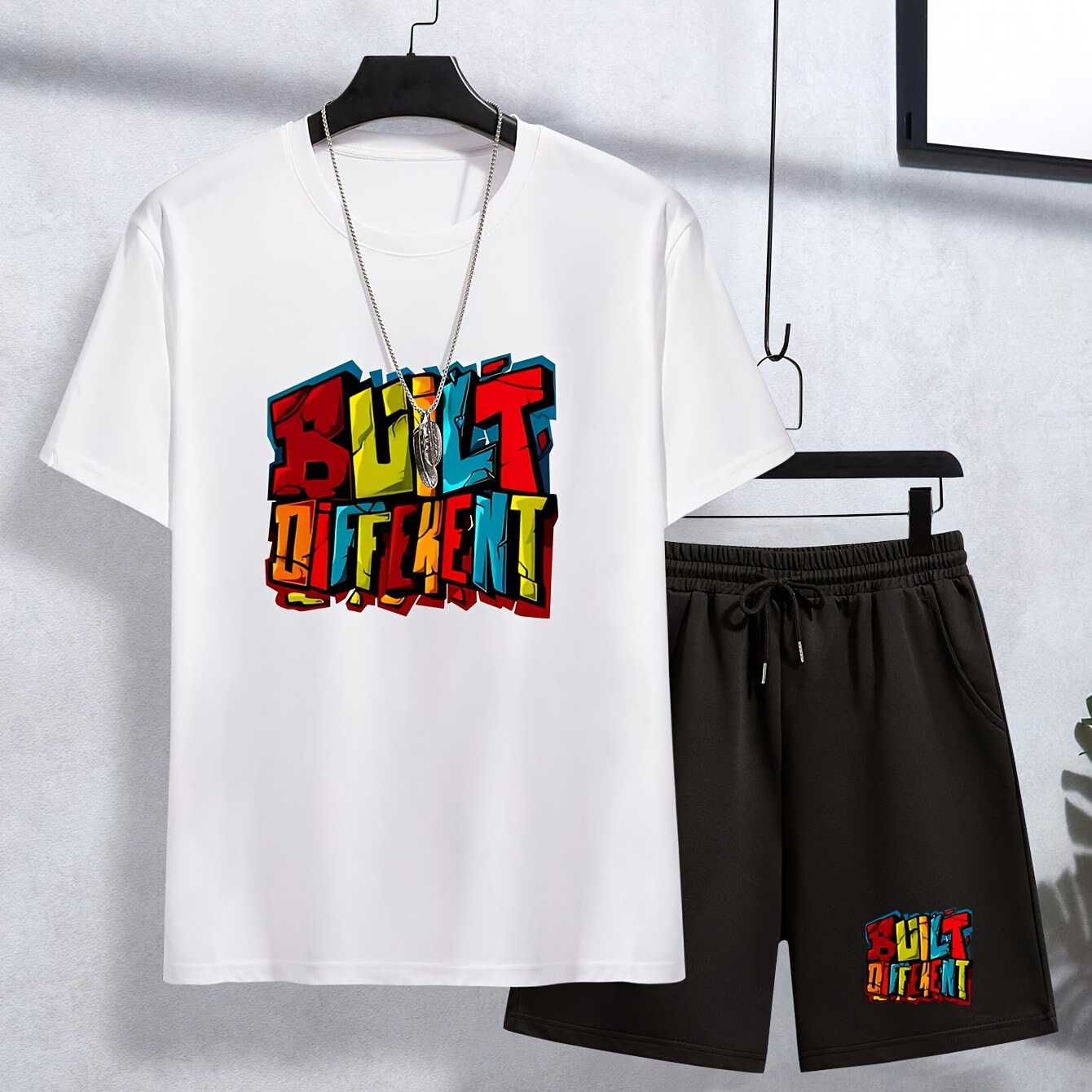 

2pcs Built Different Graphic Print Casual Short Sleeve T-shirt & Shorts Set For Boys, Cool Comfortable Trendy Versatile Boys Summer Outfits Clothes