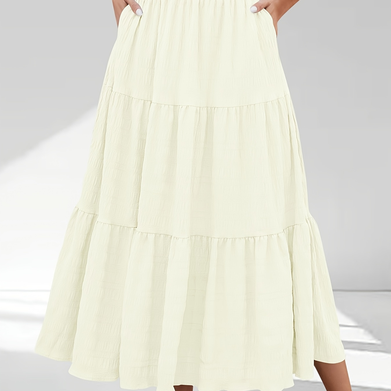 Jupe longue plissée taille haute pour femme avec poches - Jaune clair couleur unie, design A-line fluide, taille à cordon, style décontracté d'été, vêtements décontractés d'été | Jupe Aline fluide | Détails plissés, jupe longue