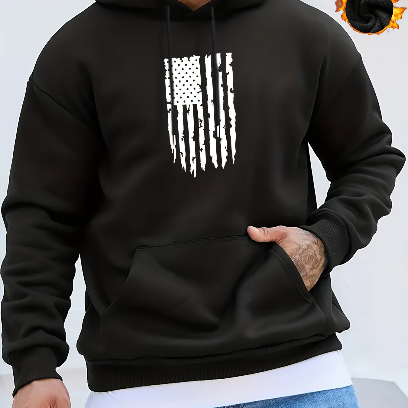 

American Flag Print, Men's Trendy Graphic Hoodie, Casual Slightly Stretch Breathable Hooded Sweatshirt For Outdoor