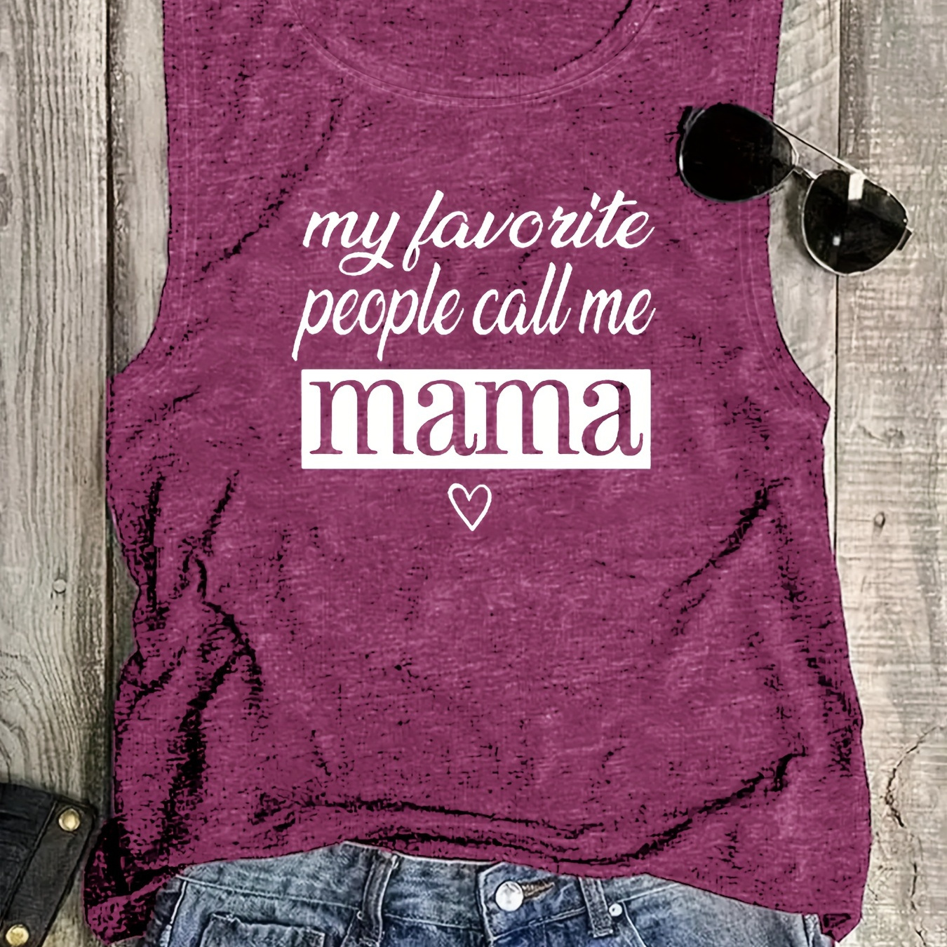 

Mama Print Tank Top, Sleeveless Casual Top For Summer & Spring, Women's Clothing