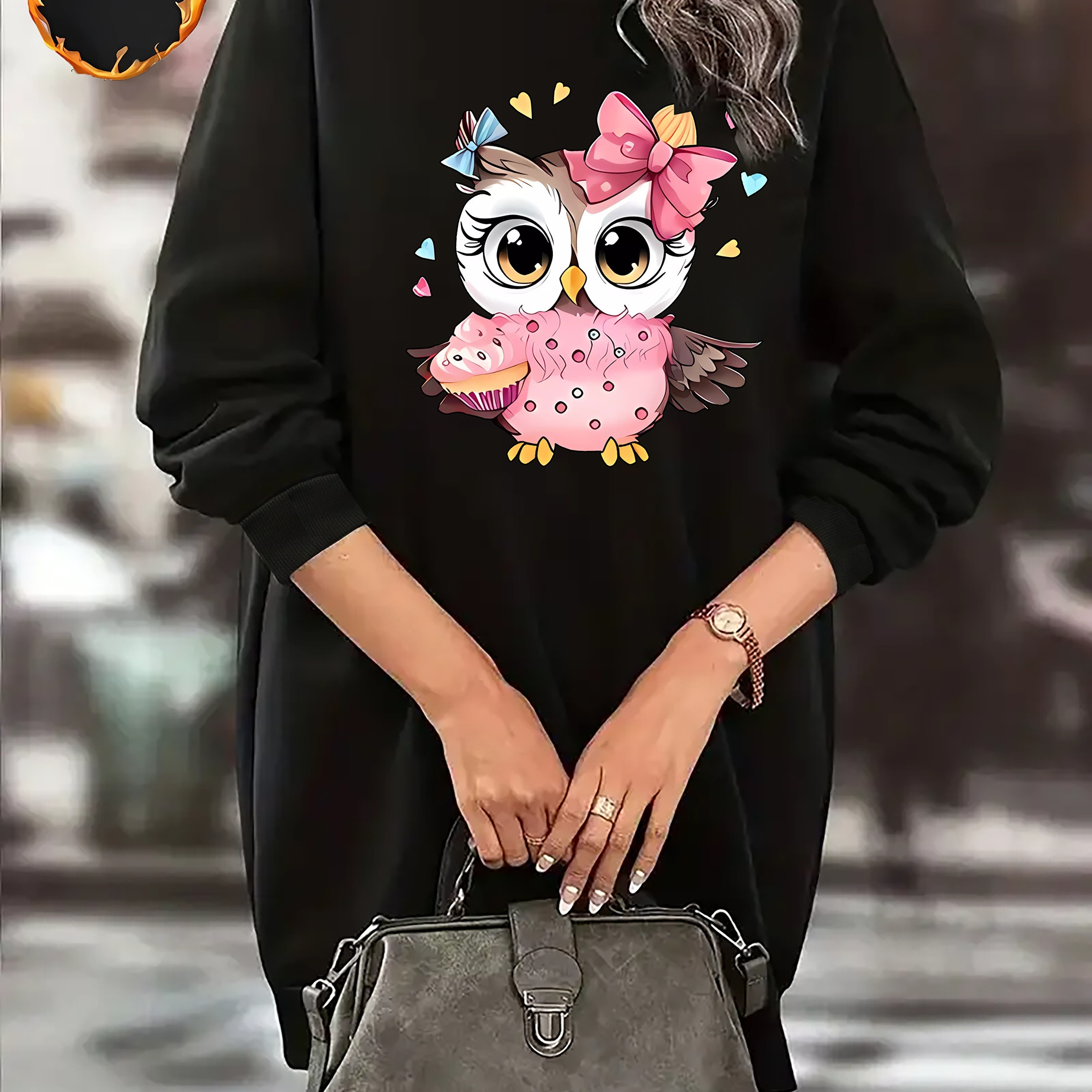 

's Plus Size Sweatshirt , , , , Fall/ , Owl Graphic Tunic