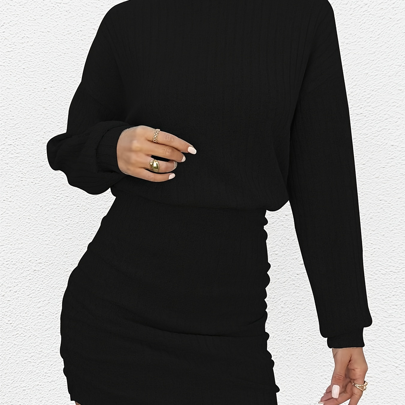 

Solid Color Turtle Neck Bodycon Dress, Elegant Long Sleeve Mini Dress For Spring & Fall, Women's Clothing