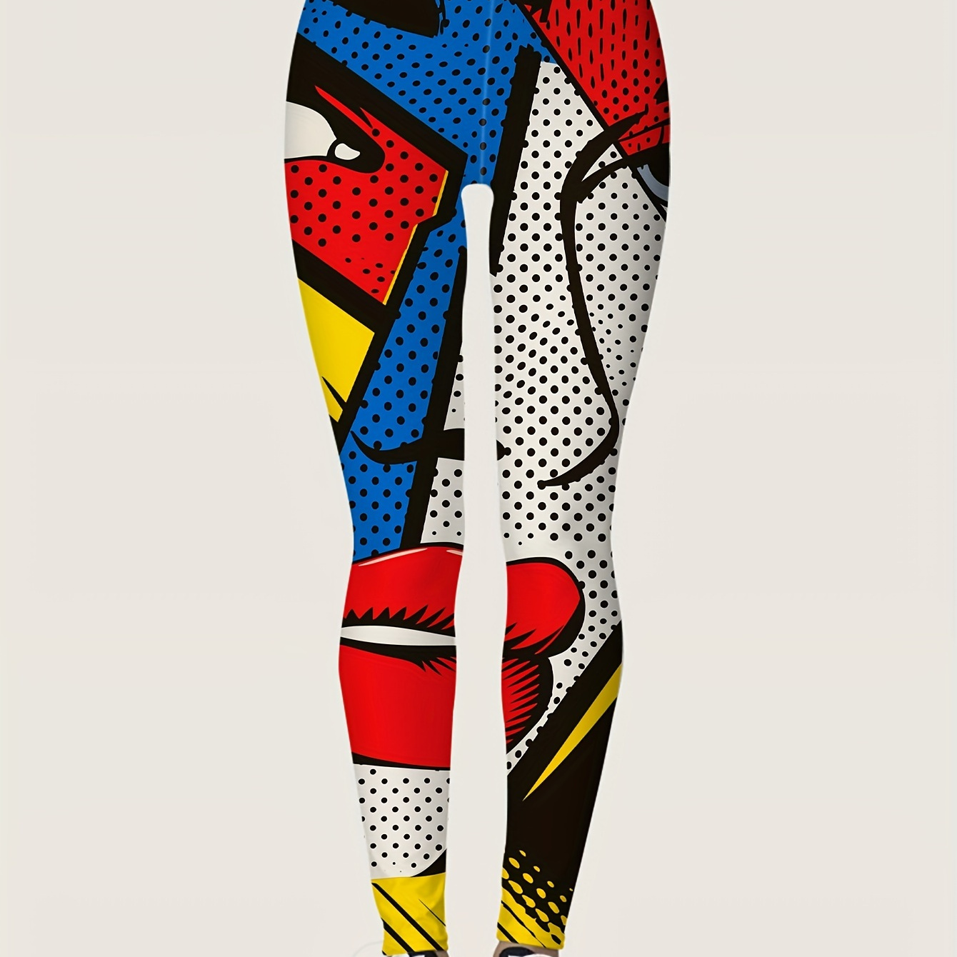 

Women's Pop Art Print Leggings - Polyester Stretchy Casual , Breathable Knit Fabric, Fashionable Pop Art Design For Spring/summer/fall