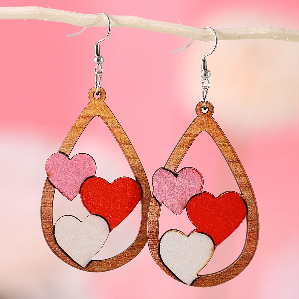  Heart with Arrow Love Wood Earrings Natural Wooden Teardrop  Earrings Painted Earrings Water Drop Earrings for Women : Ropa, Zapatos y  Joyería