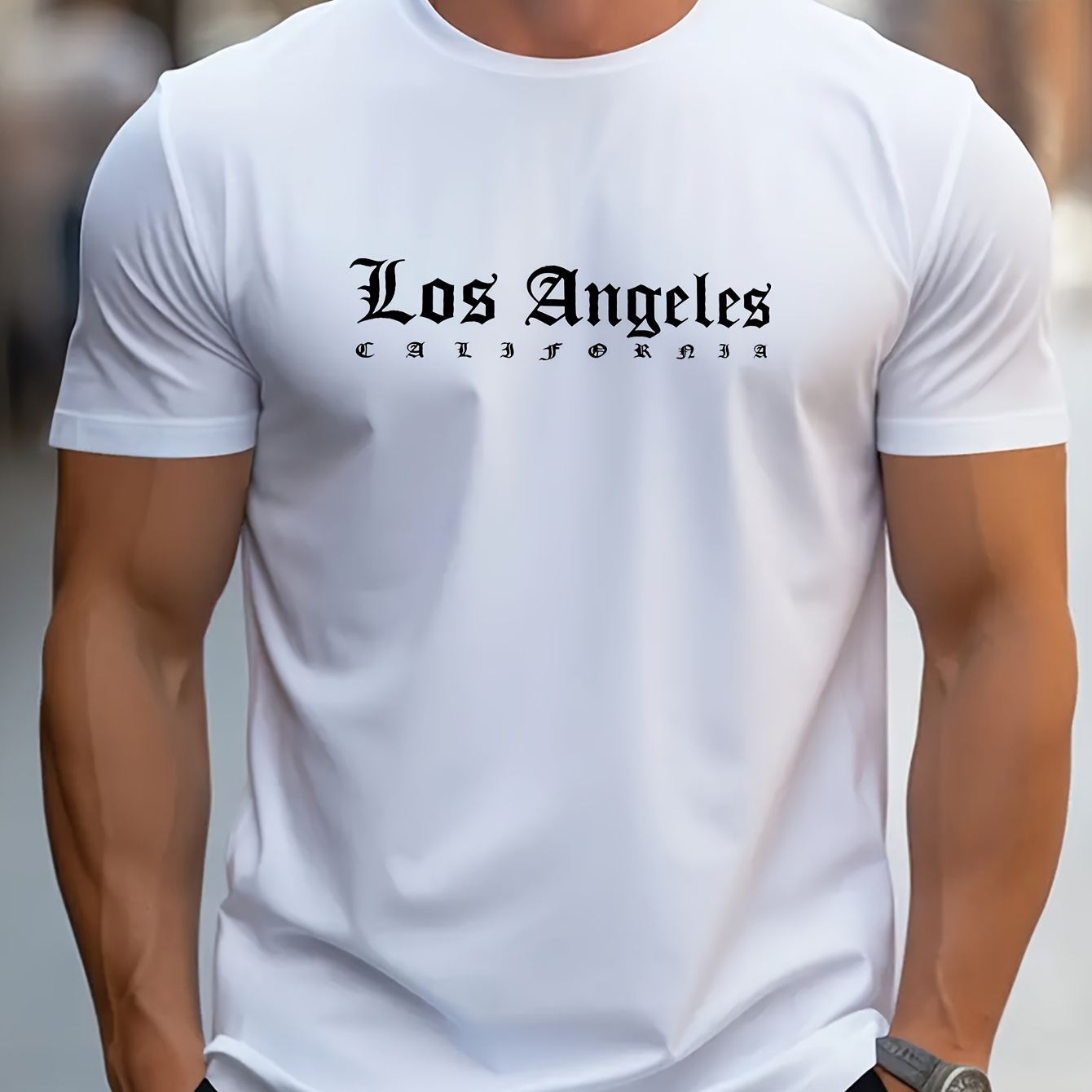 

Los Angeles Alphabet Print Crew Neck Short Sleeve T-shirt For Men, Casual Summer T-shirt For Daily Wear And Vacation Resorts