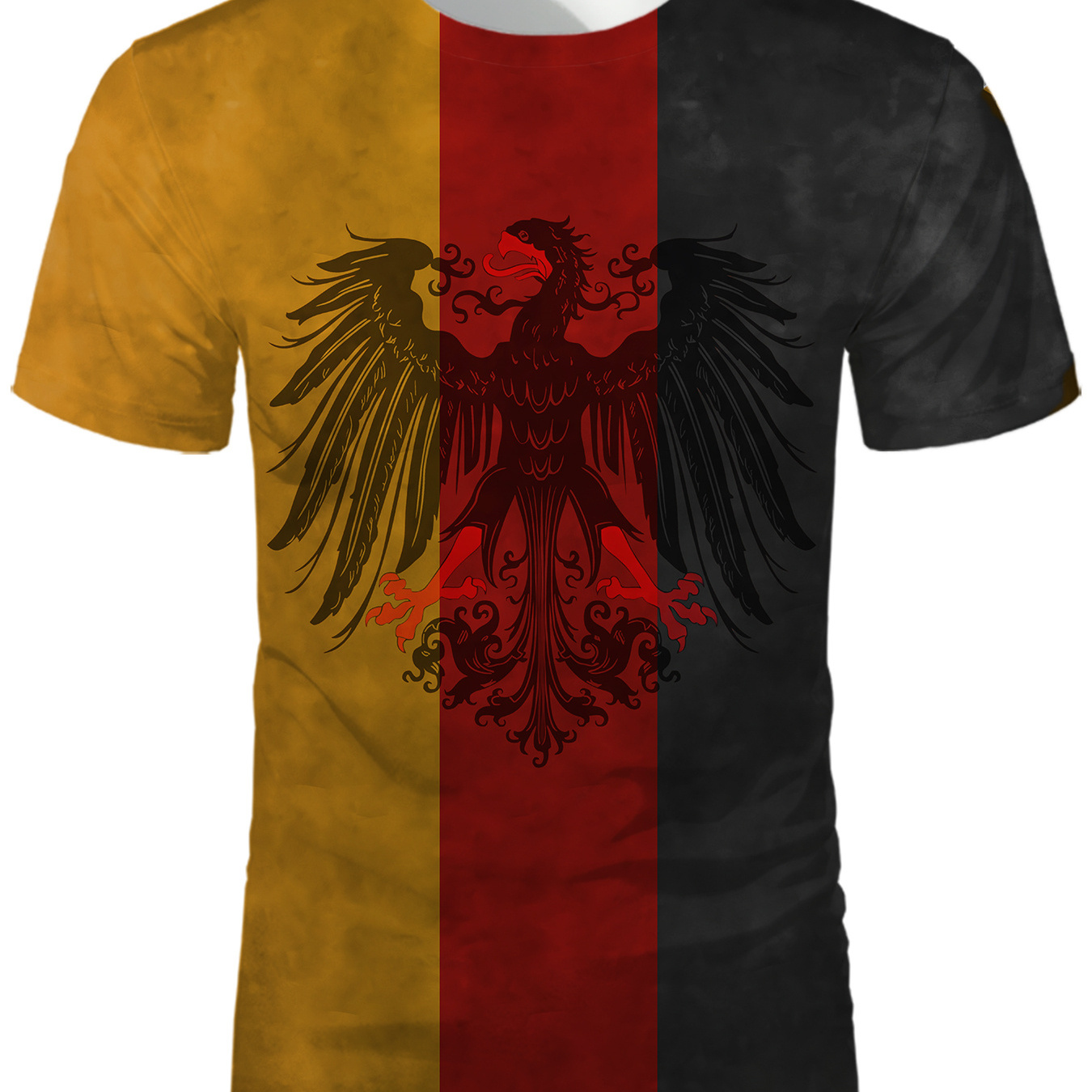 

Color Block And Bird Print Men's Retro Short Sleeve Crew Neck T-shirt, Summer Outdoor
