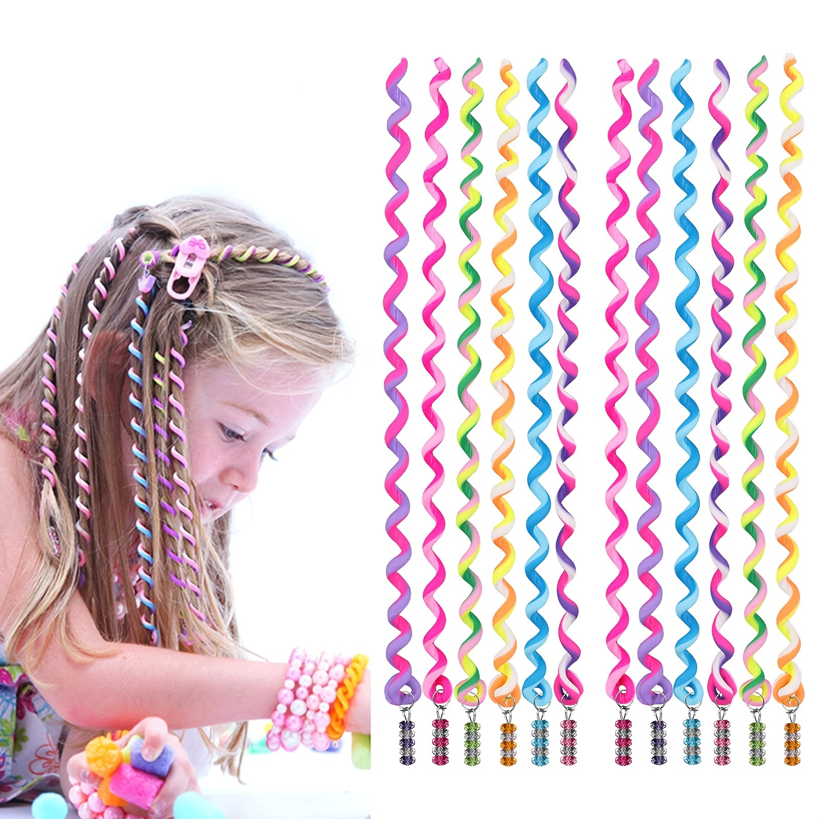 6pcs Girls Rainbow Colorful Stretchy Spiral Hair Accessories For Party