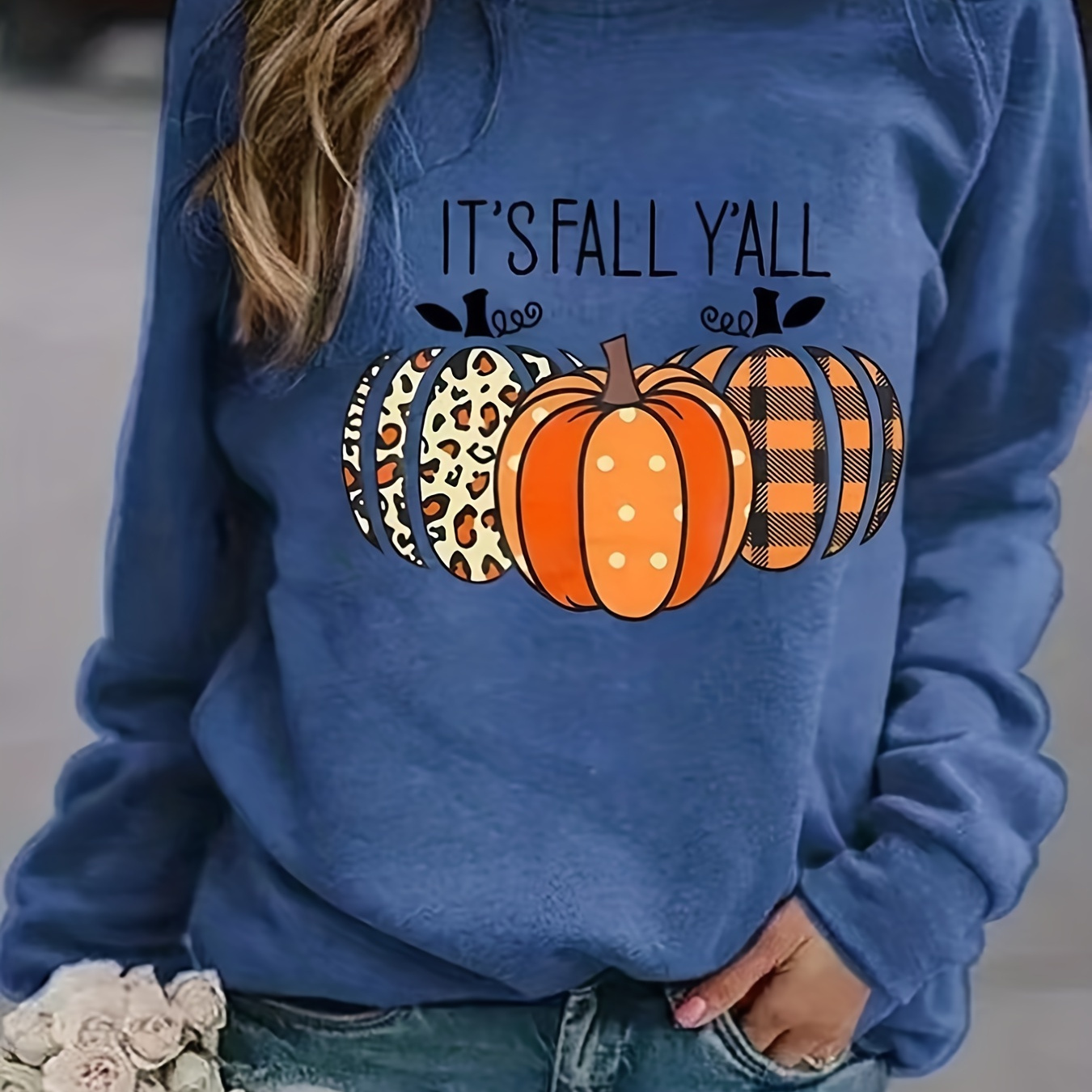 

Halloween Pumpkin Print Sweatshirt, Casual Raglan Sleeve Sweatshirt For Fall & Winter, Women's Clothing