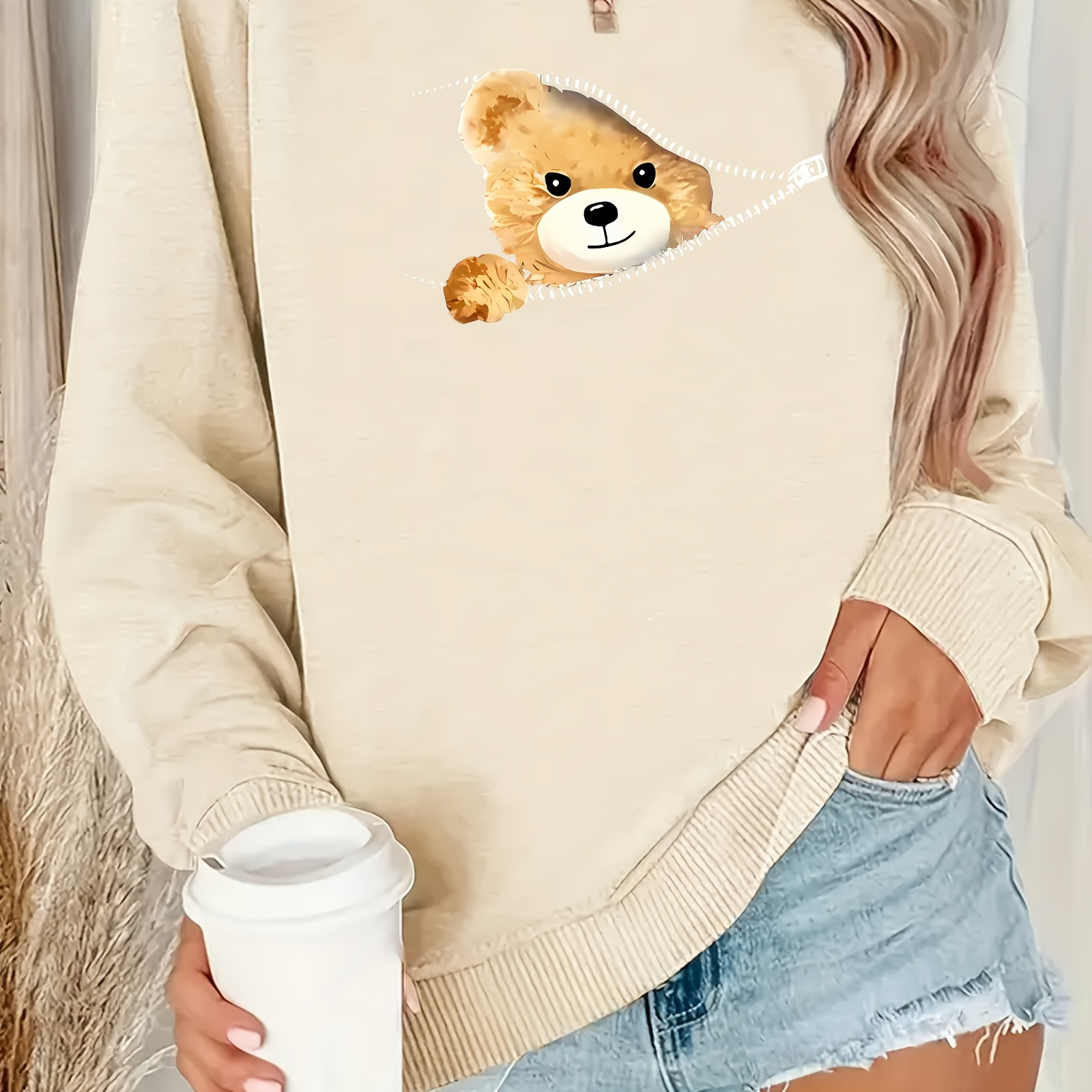 

Y2k-inspired Women's Cozy Crew Neck Sweatshirt With Geometric - Casual, Loose Fit Pullover For Fall & Winter