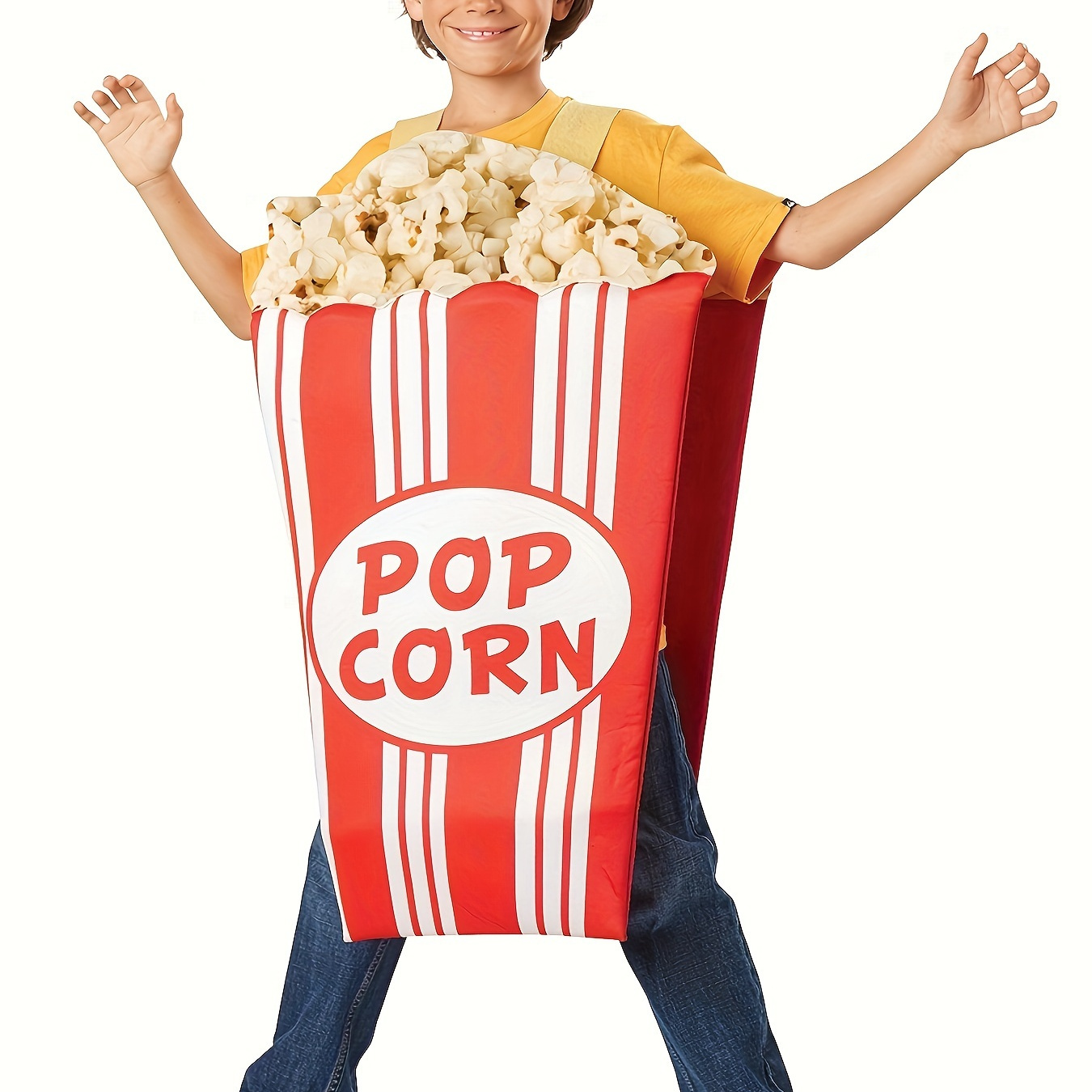 

Children's Popcorn Box Party Outfit For , Polyester Fabric, Crew Neck, Non-stretch, Random Print, All-season Wear, Loose Fit, Woven, Suitable For Ages 3+, One-piece - Size 4-10 Years