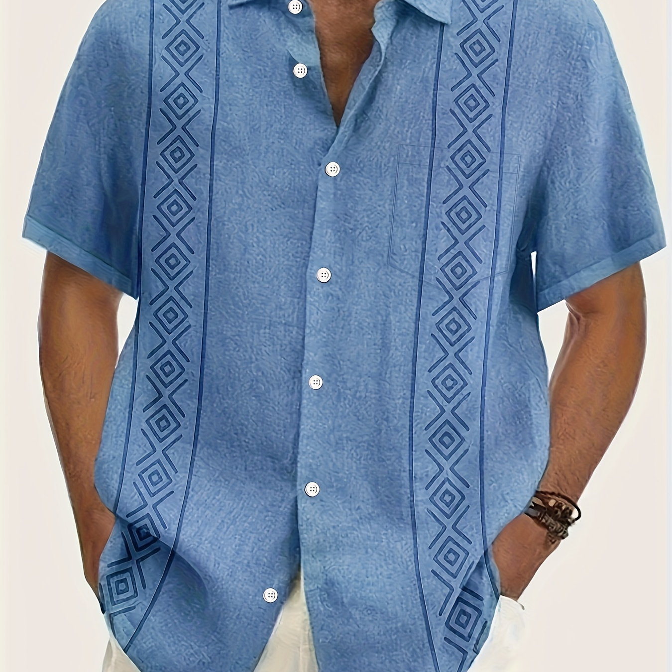 

Retro Ethnic Style Print Men's Casual Short Sleeve Button Down Shirt For Summer Holiday