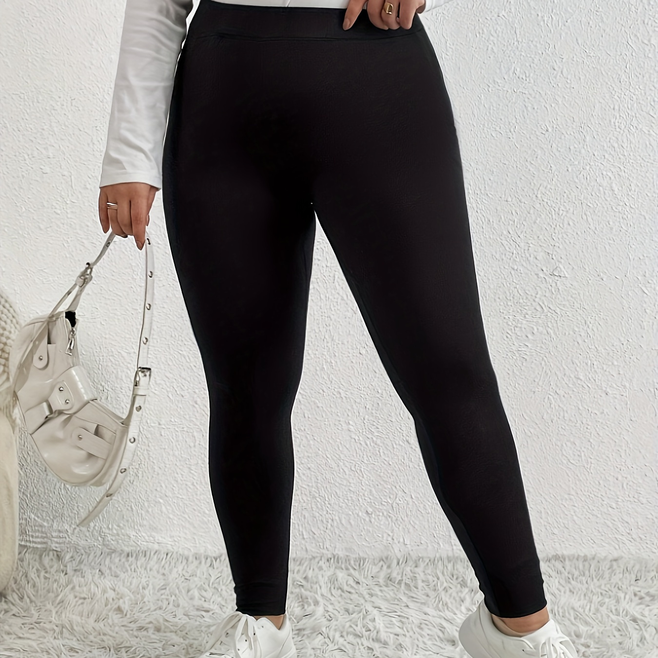 

Plus Size Solid Skinny Leggings, Casual Every Day Stretchy Leggings, Women's Plus Size Clothing