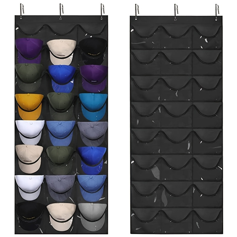 

1pc Hat Rack - Hat Organizer - Hat Racks For Baseball Caps, Visible Hat Holder - Baseball Hat Rack For Wall Door With 3 Hooks, 24 Deep Pockets