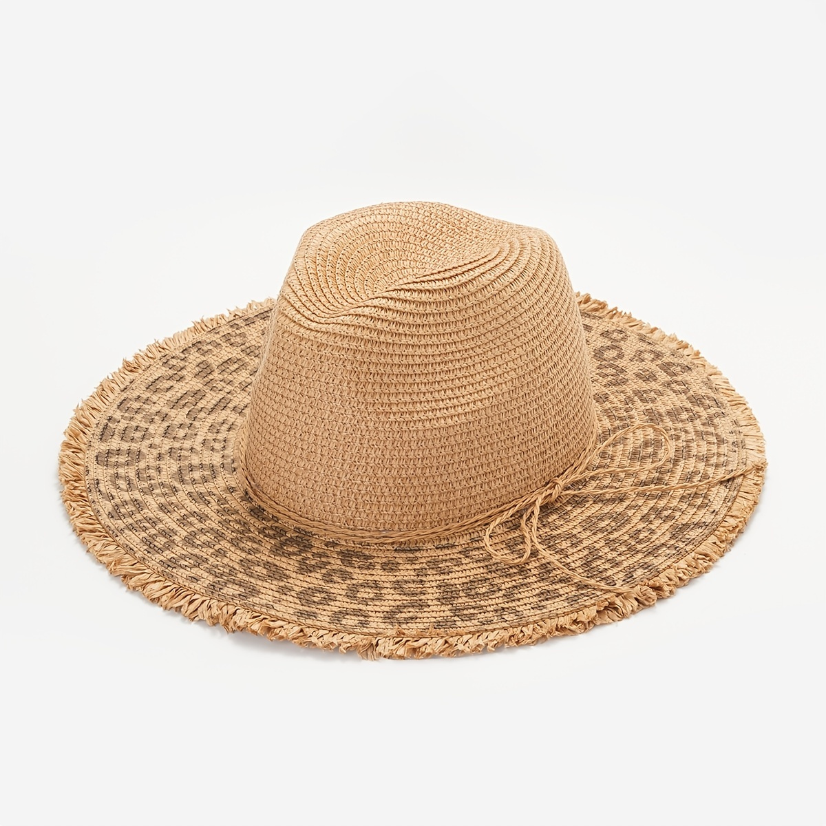 Leopard Raw Edge Fedora Staw Hat Sun Beach Tassel Western Cowboy Hats ...