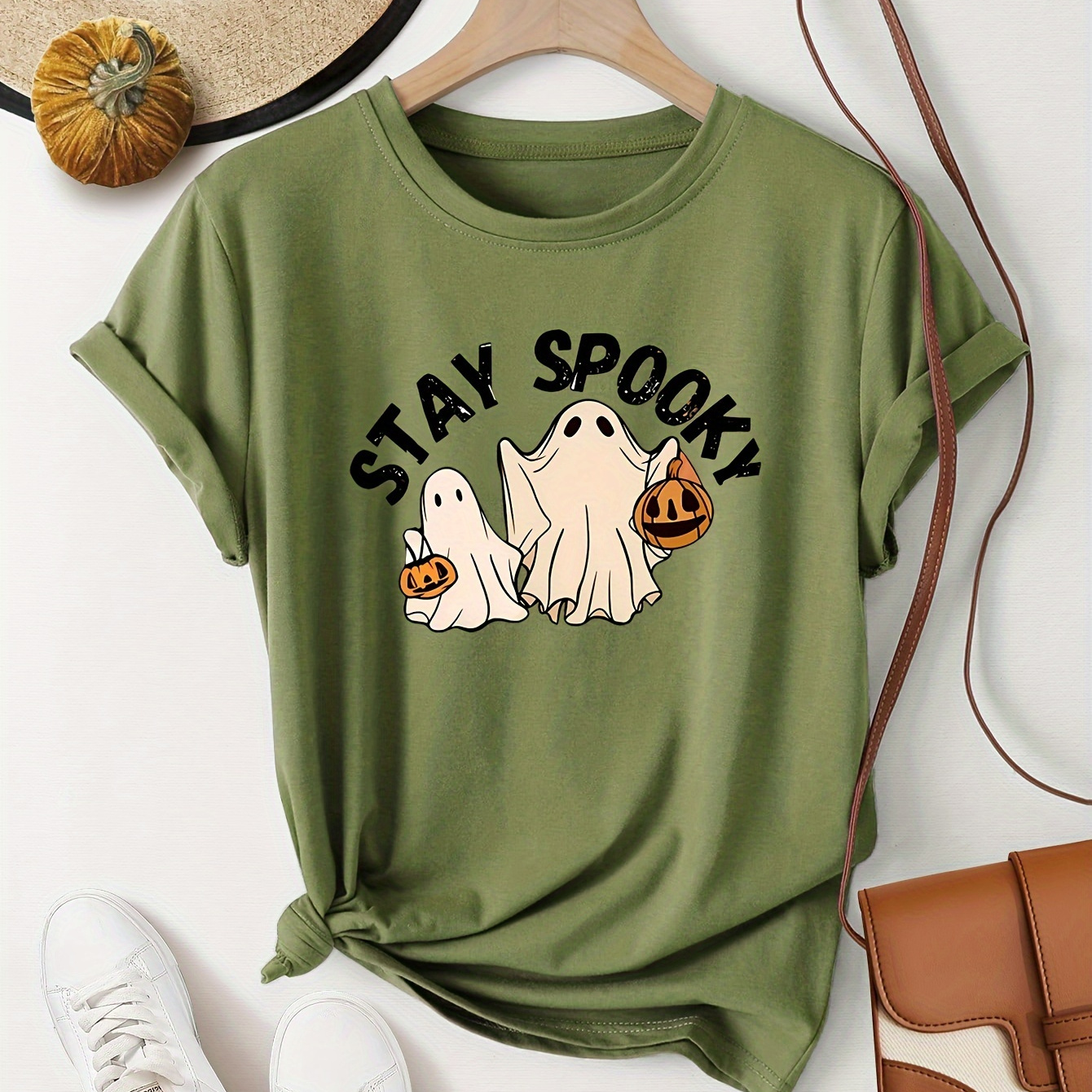 

Pumpkin , Halloween & Pumpkin Graphic Tee - Vintage-inspired Women's Casual Sportswear, Crew Neck Short Sleeve T-shirt, Breathable Polyester