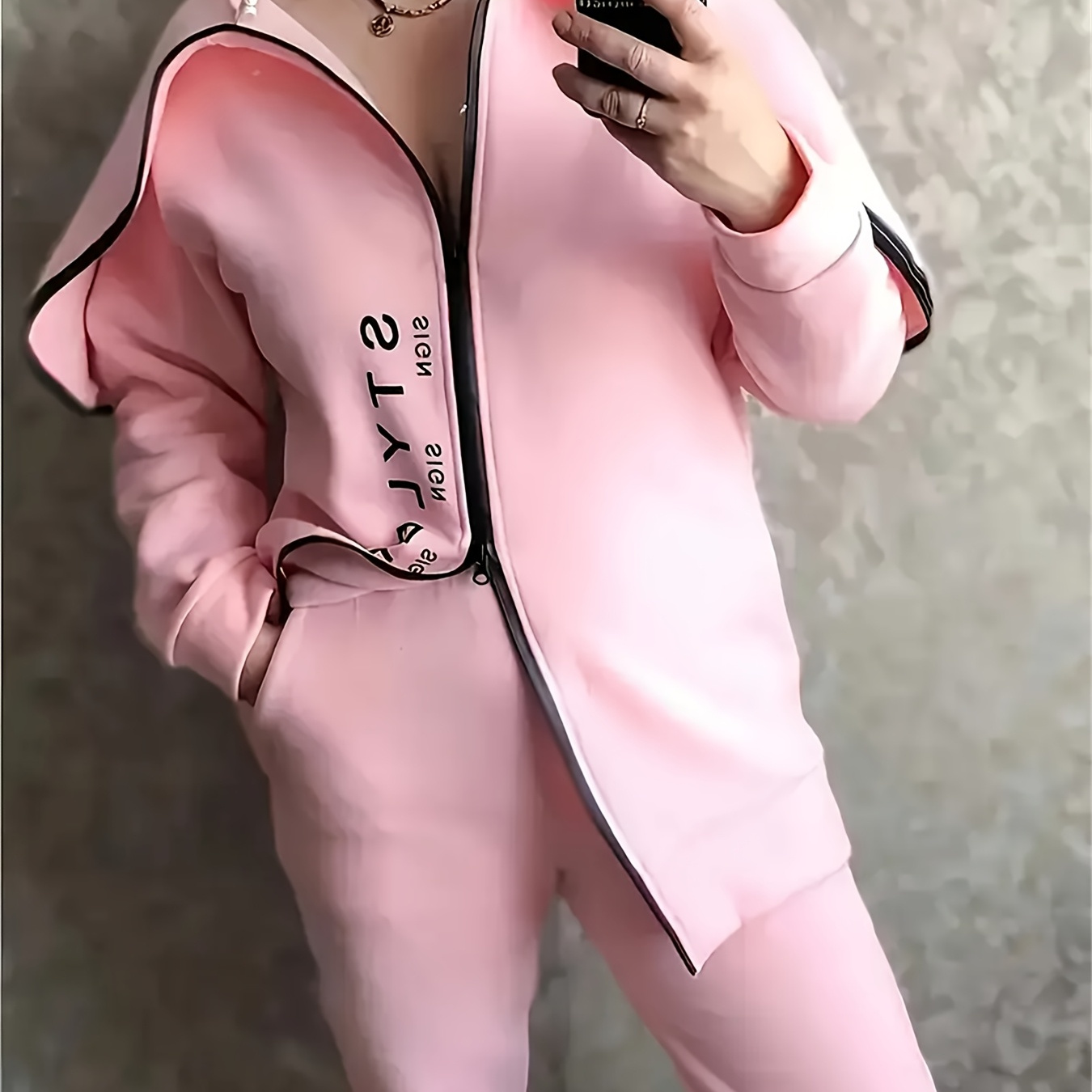 

Plus Size Chic Women's Tracksuit Set - Soft, Warm Hoodie And Waistband Pants For Fall And Winter Streetwear - Comfortable, Fashionable Polyester Outfit, Two-piece, Pantsuits, ,