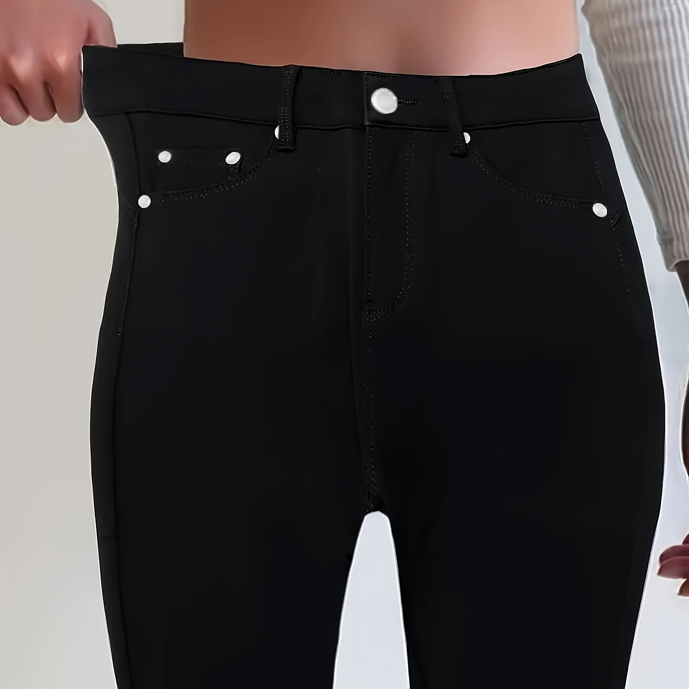 

1pc Taille , Pantalon Décontracté Poches, Pantalon Tissé Unie Toutes