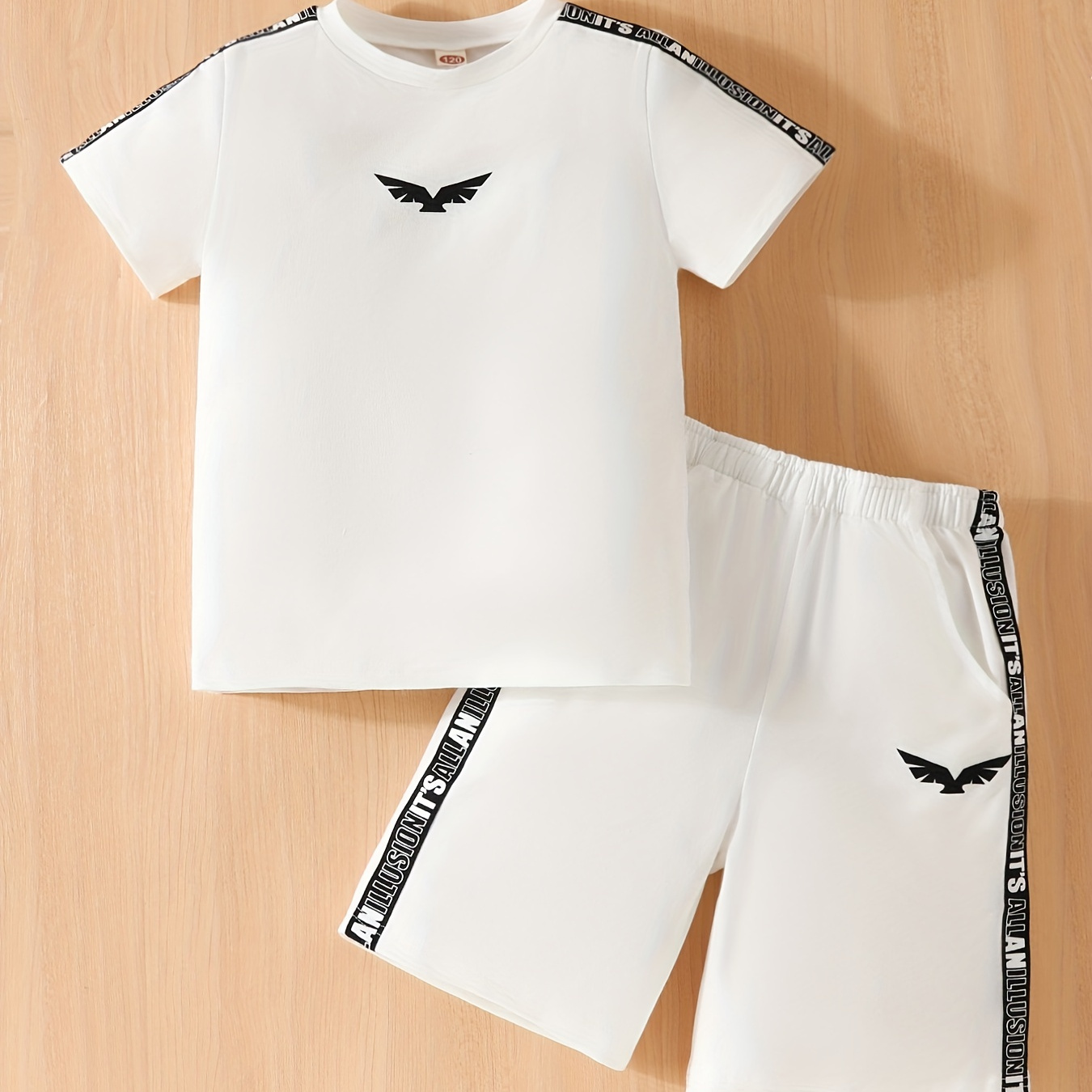 

2pcs Boys Letter Graphic Spliced T-shirts Casual Round Neck Tees Top & Pocket Elastic Waist Track Shorts Set Teen Kids Summer Clothes