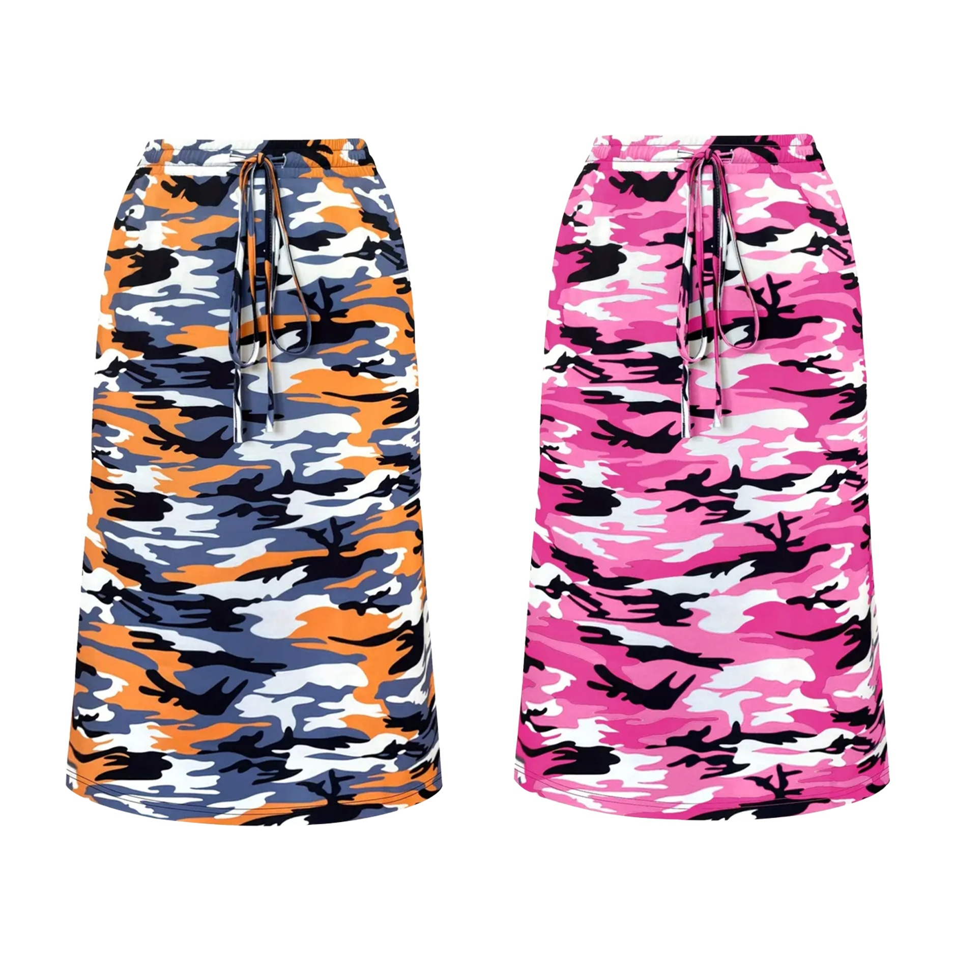 

2pcs Women's Plus Size Camouflage Print Drawstring Skirt Casual Skirt Home Party Wear Plus Size Clothing Combo Outfit