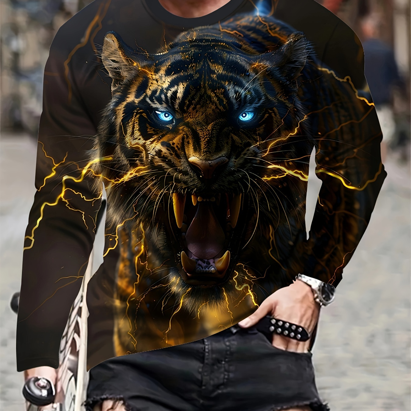 

Men's Print Long Sleeve Top - Casual Polyester Crew Neck, Machine Washable, Wear