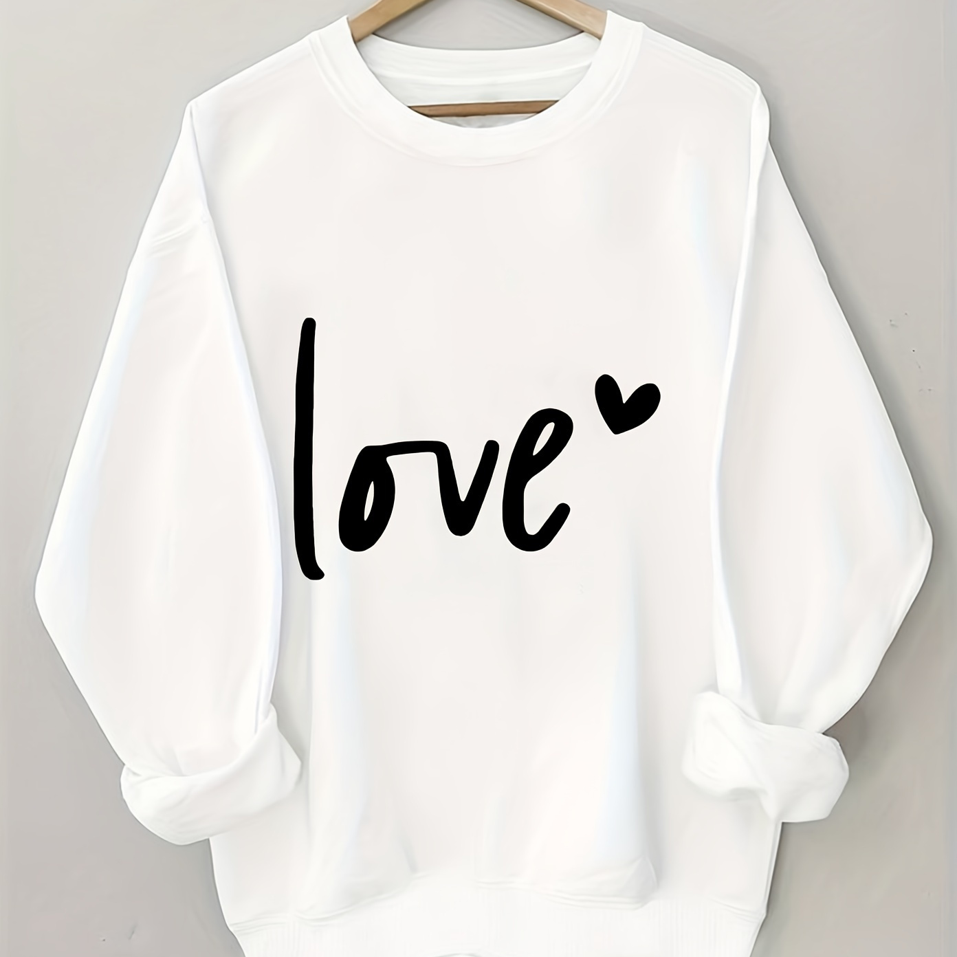 

Women's Long Sleeve Pullover Sweatshirt, "love" Lettering With , Casual Round Neck, Polyester, Regular Fit, Adult Size, Fall/winter Season, Knit Fabric, No Belt, No Detail, Long Sleeve