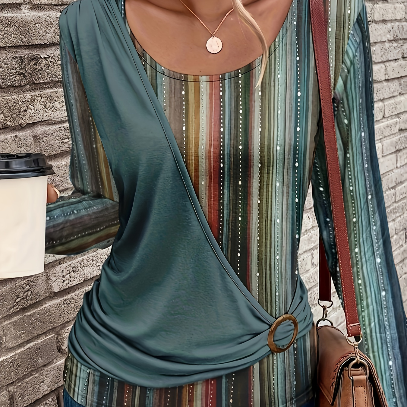 

Autumn/spring New Long-sleeve Round Neck Printed T-shirt With Decoration Casual Top