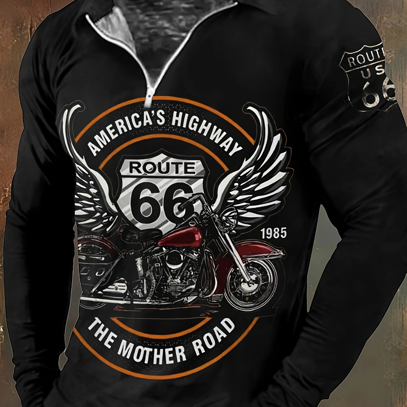 

Men' Motorcycle Graphic Long Sleeve Shirt - Casual Black With & , Polyester, Zip-up Collar For Spring/fall