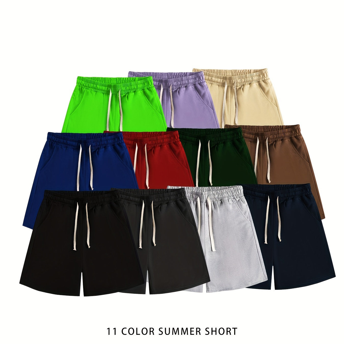 Various Color Classic Design Comfy Shorts, Men's Casual Solid Color Slightly Stretch Elastic Waist Drawstring Shorts For Summer