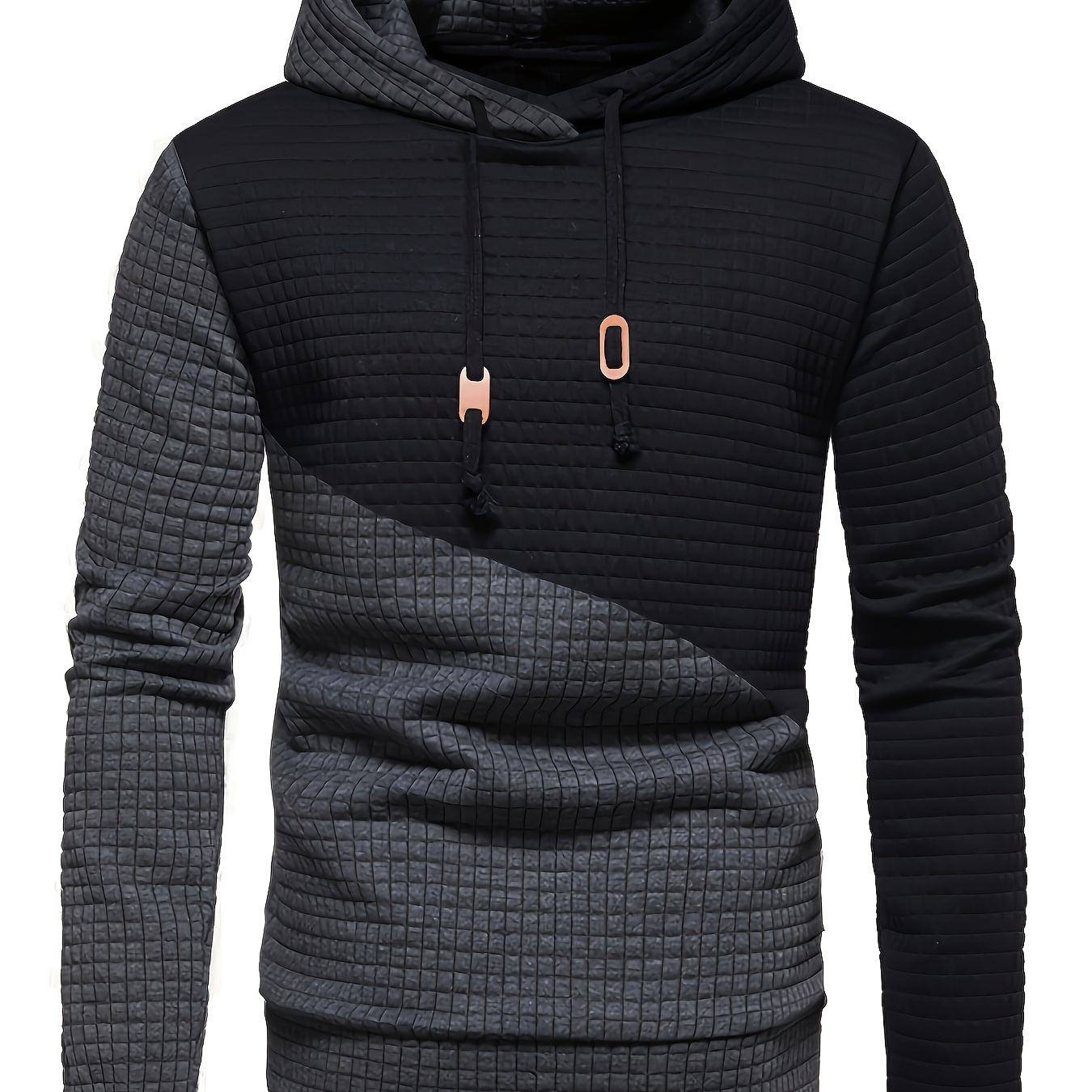 

Cool Waffle Hoodies For Men, Men's Casual Color Block Design Hooded Sweatshirt With Kangaroo Pocket Streetwear For Winter Fall, As Gifts