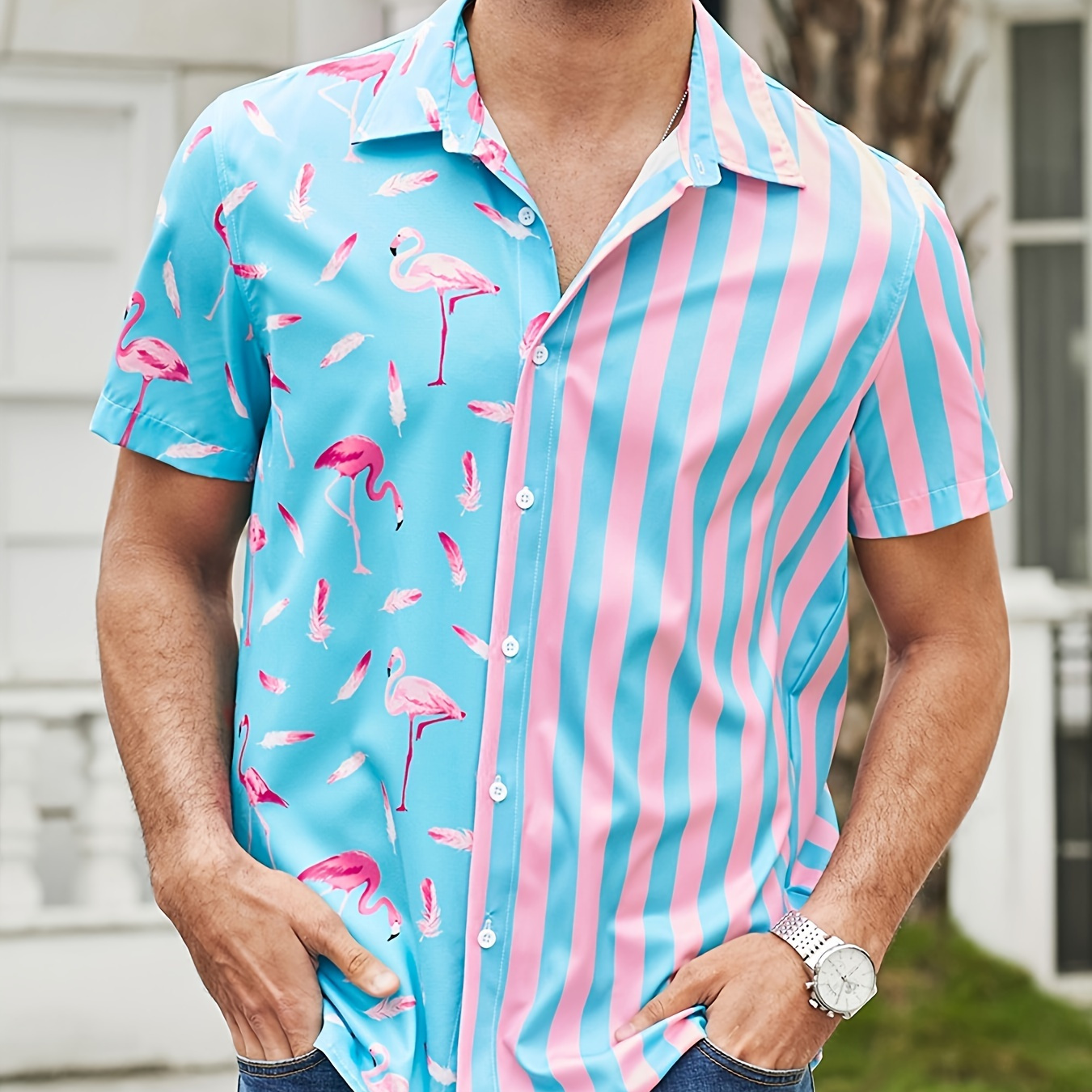 flamingo button down shirt