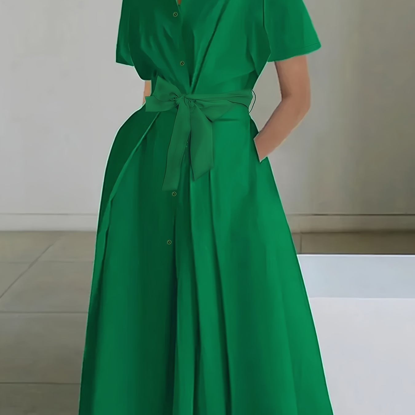 

Robe boutonnée de couleur unie, robe élégante à manches courtes pour le printemps et l'été, vêtements pour femmes