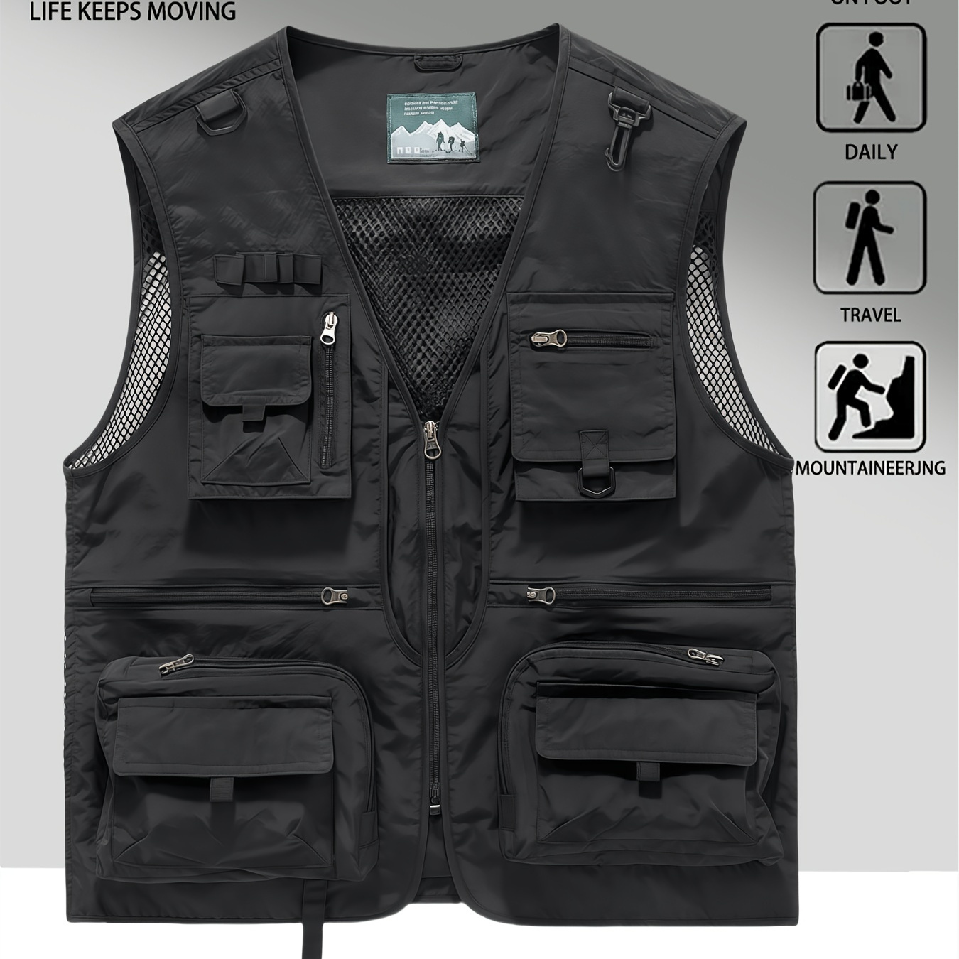 Summer Men's Fashion Zipper V-Neck Vest, Unisex Multi-Pocket Workwear Fishing Vest, New Mesh Quick-Dry Men's Casual Outdoor Photography Vest, Breathable Outdoor Leisure Travel Jacket